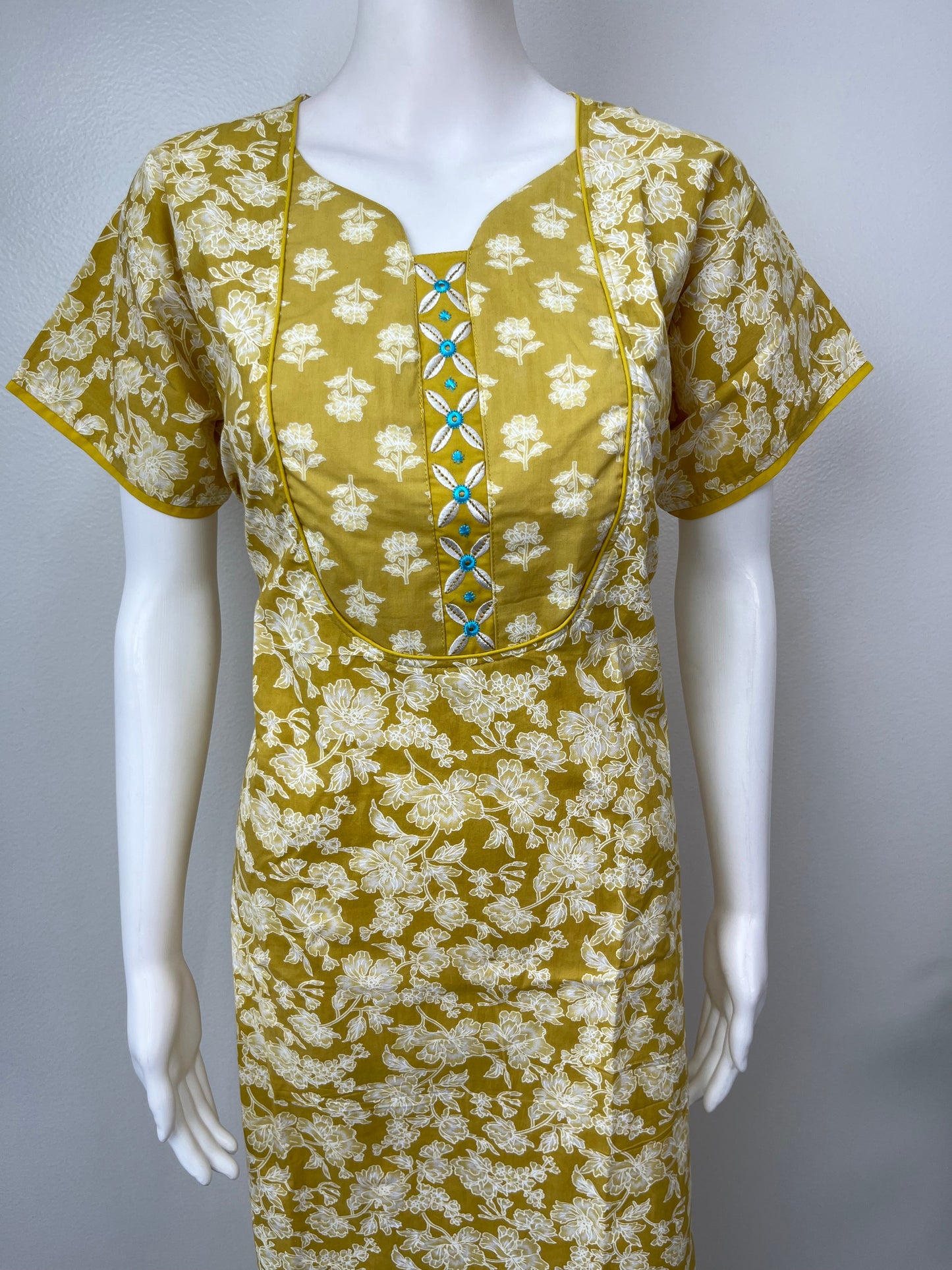 Yellow Printed 100 % Cotton Nighty