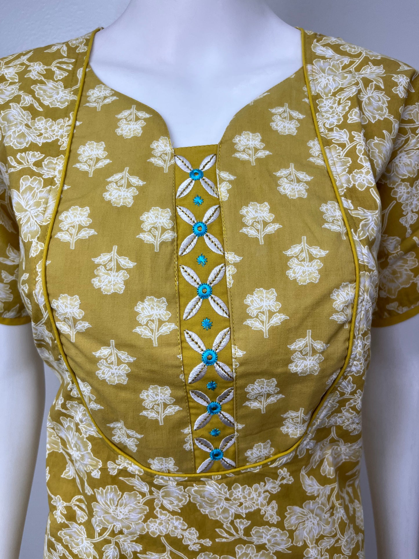 Yellow Printed 100 % Cotton Nighty