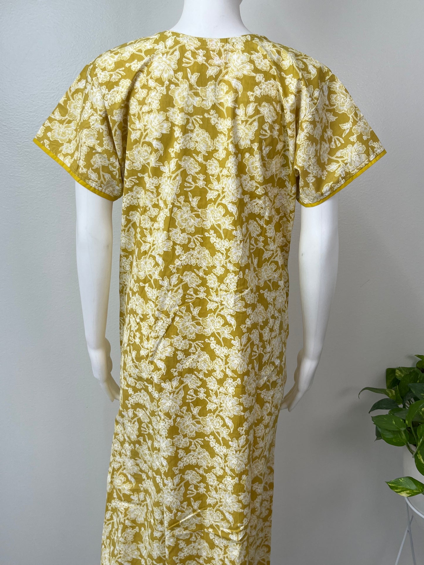 Yellow Printed 100 % Cotton Nighty