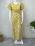 Yellow Printed 100 % Cotton Nighty