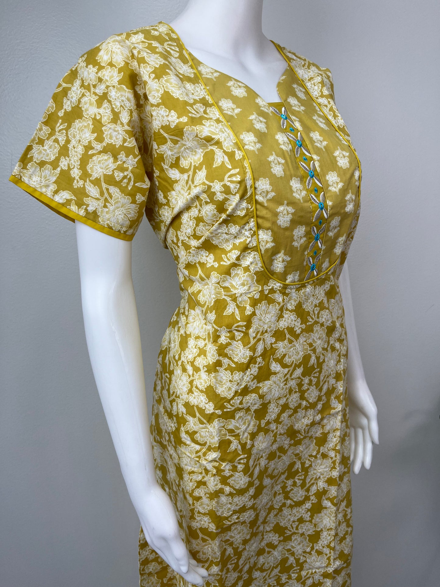 Yellow Printed 100 % Cotton Nighty