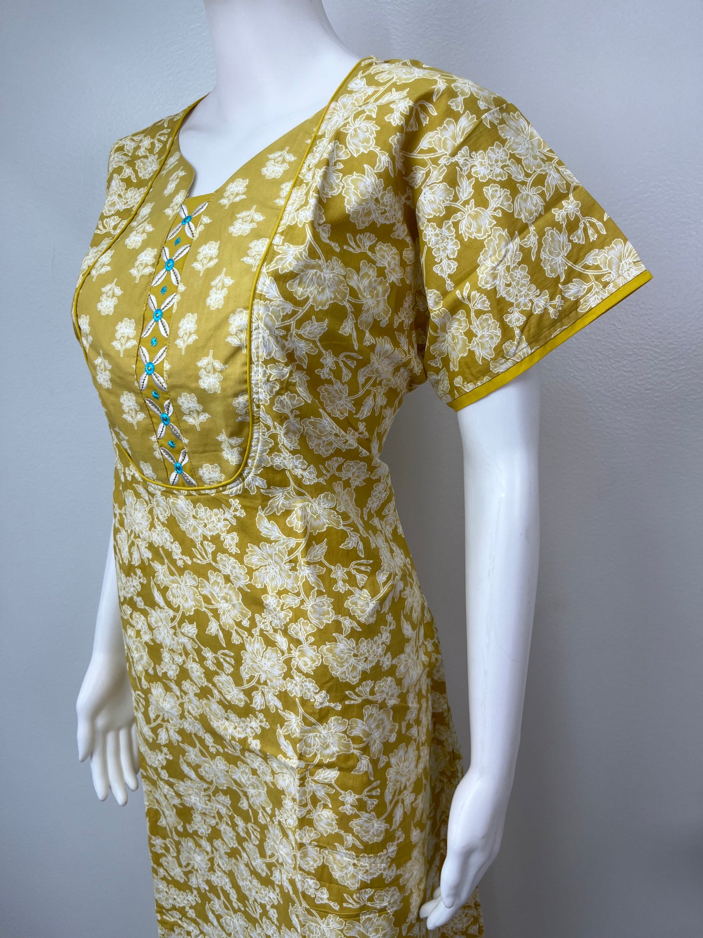 Yellow Printed 100 % Cotton Nighty