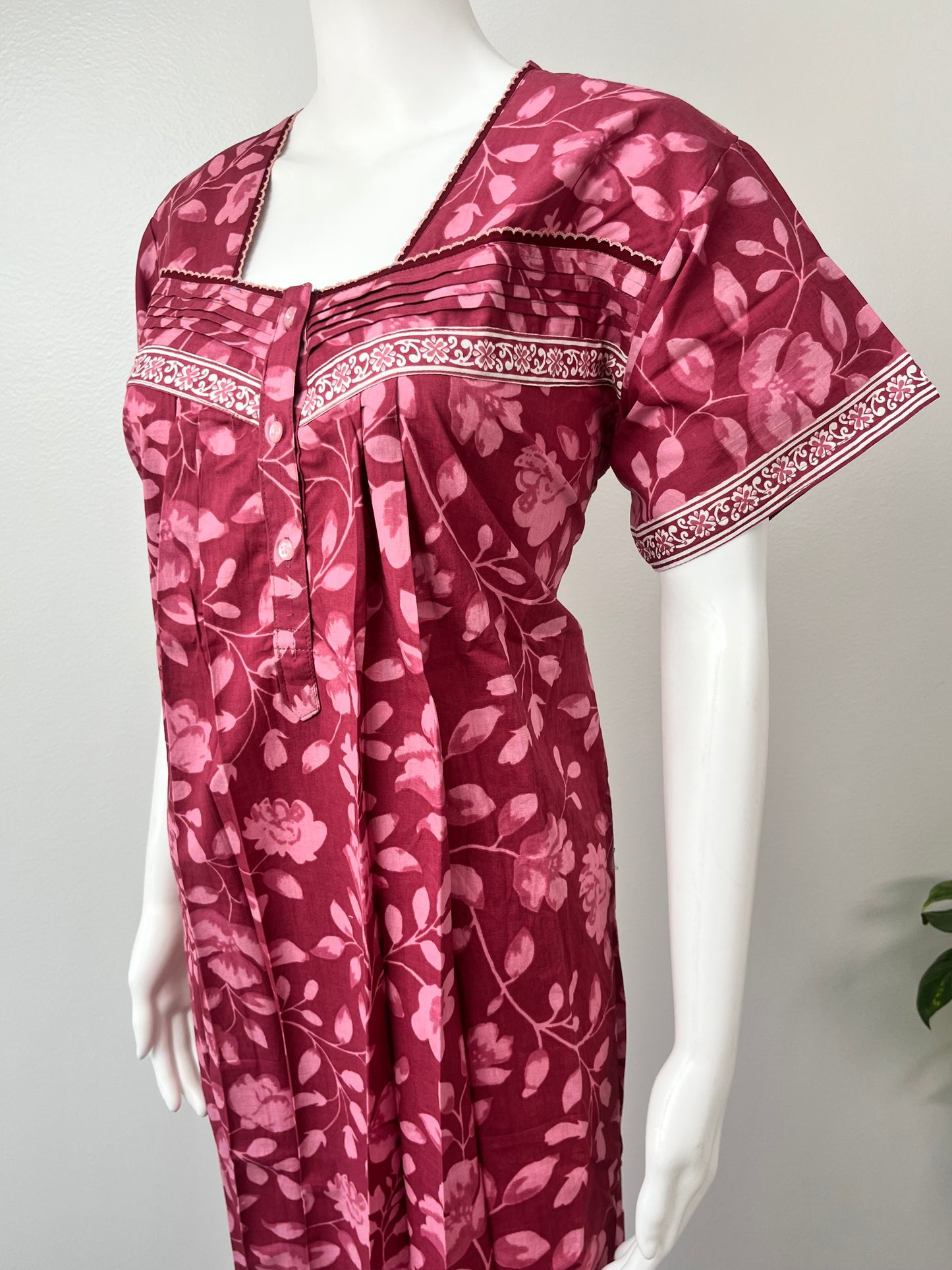 Pink Pure Cotton Nightgown Comfortable & Elegant
