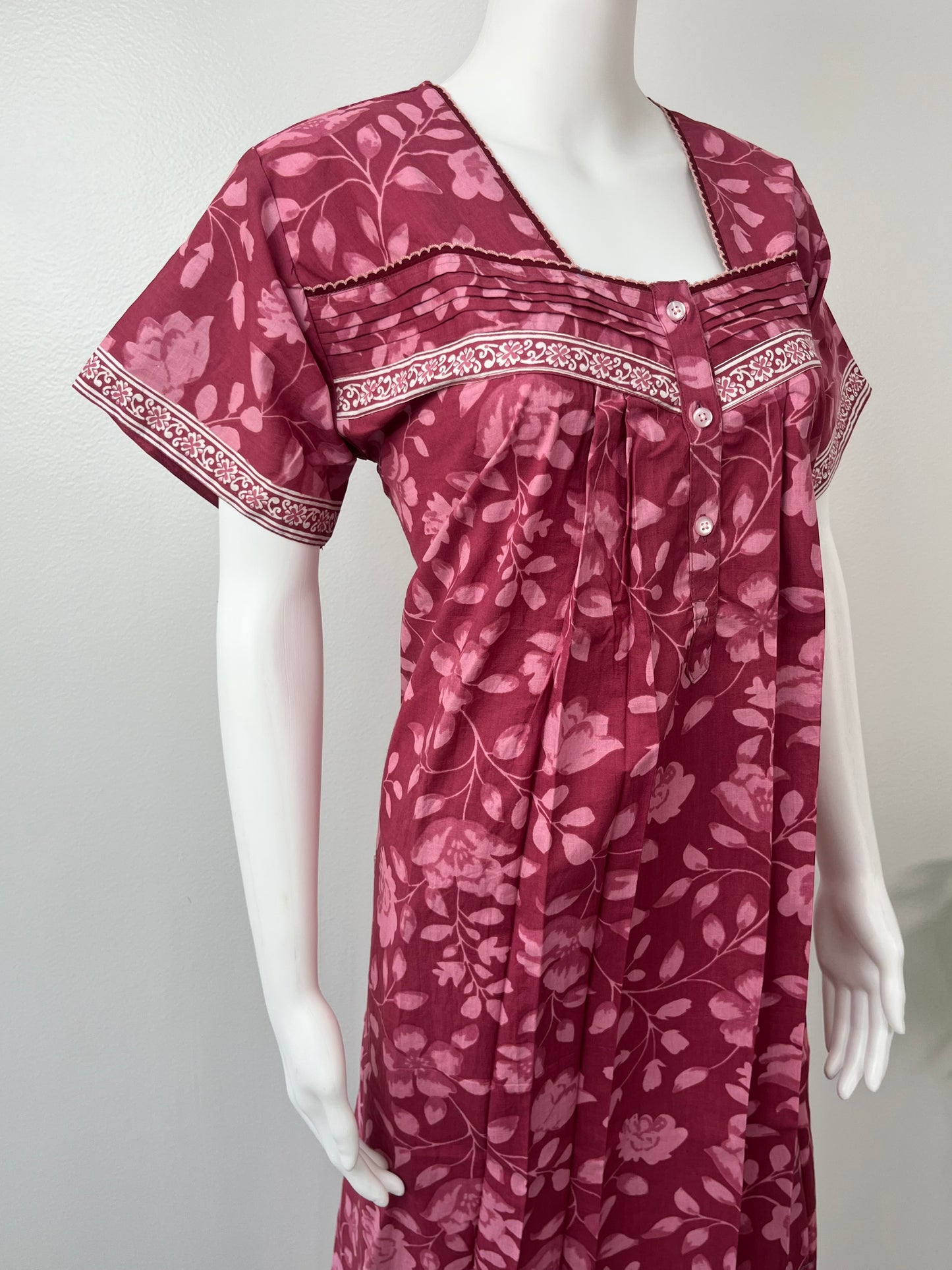 Pink Pure Cotton Nightgown Comfortable & Elegant