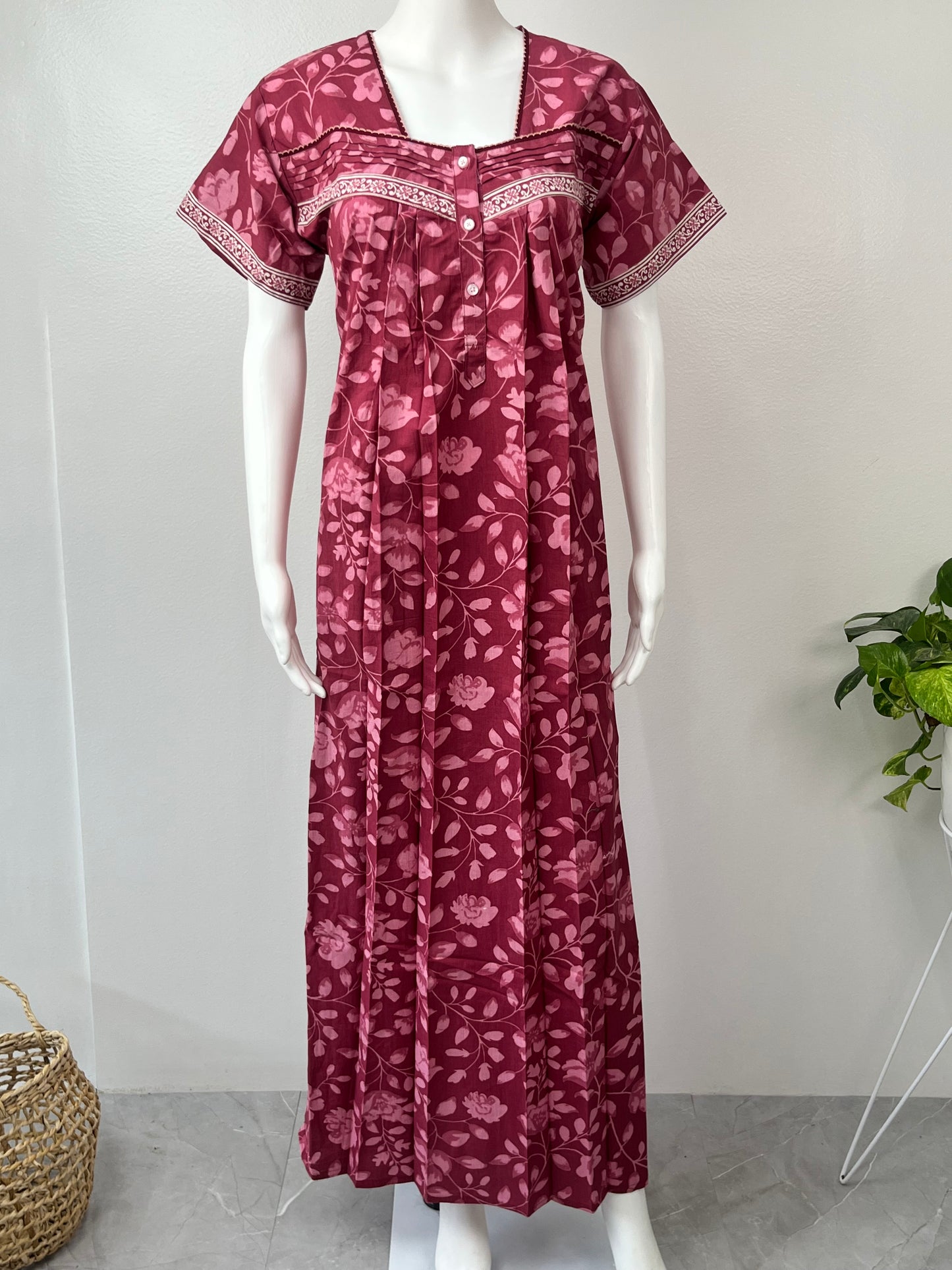 Pink Pure Cotton Nightgown Comfortable & Elegant