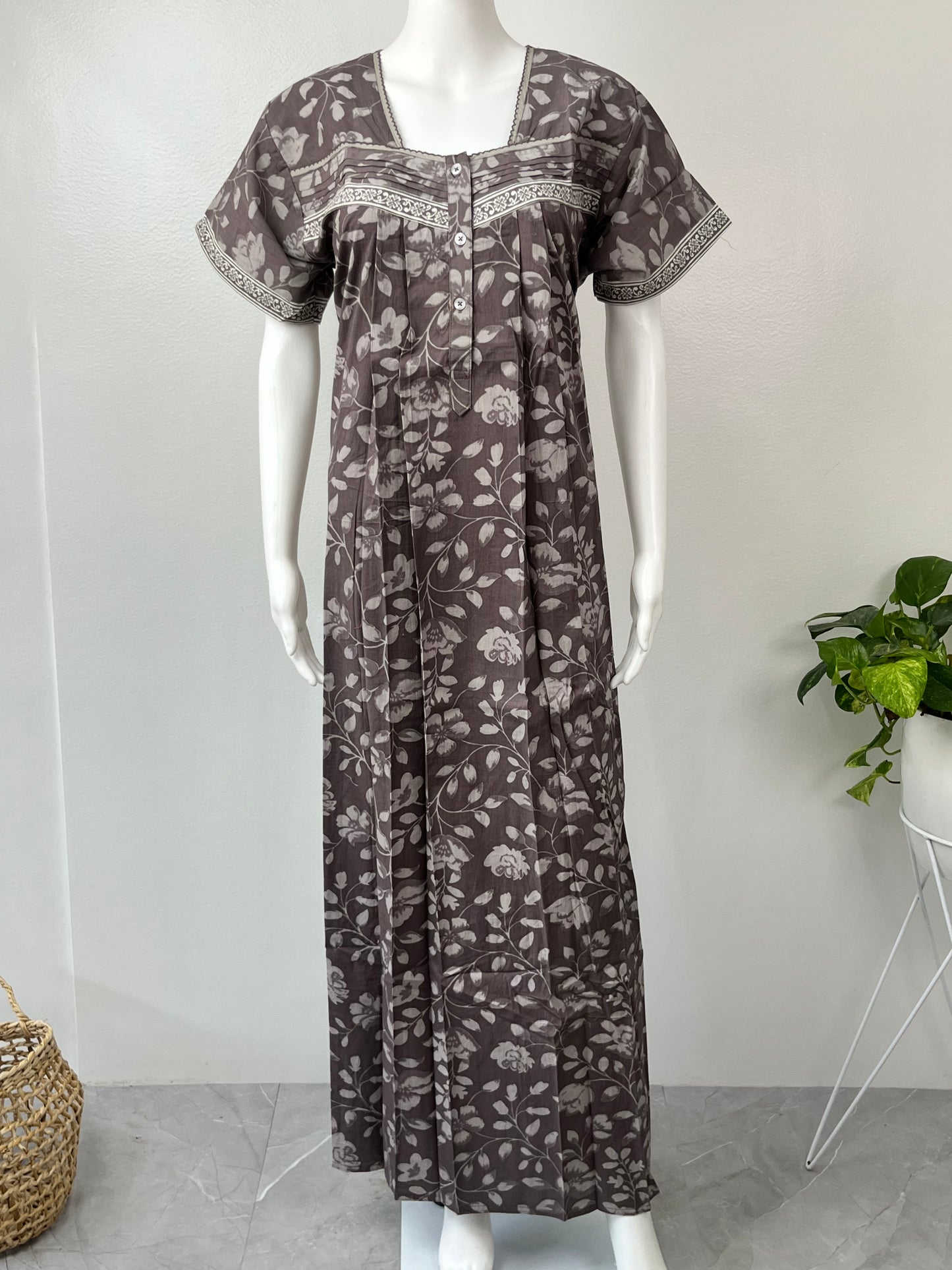 Grey Foliage Pure Cotton Nighty Soft & Elegant