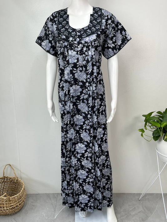 Black 100% Cotton Nighty with Double Print