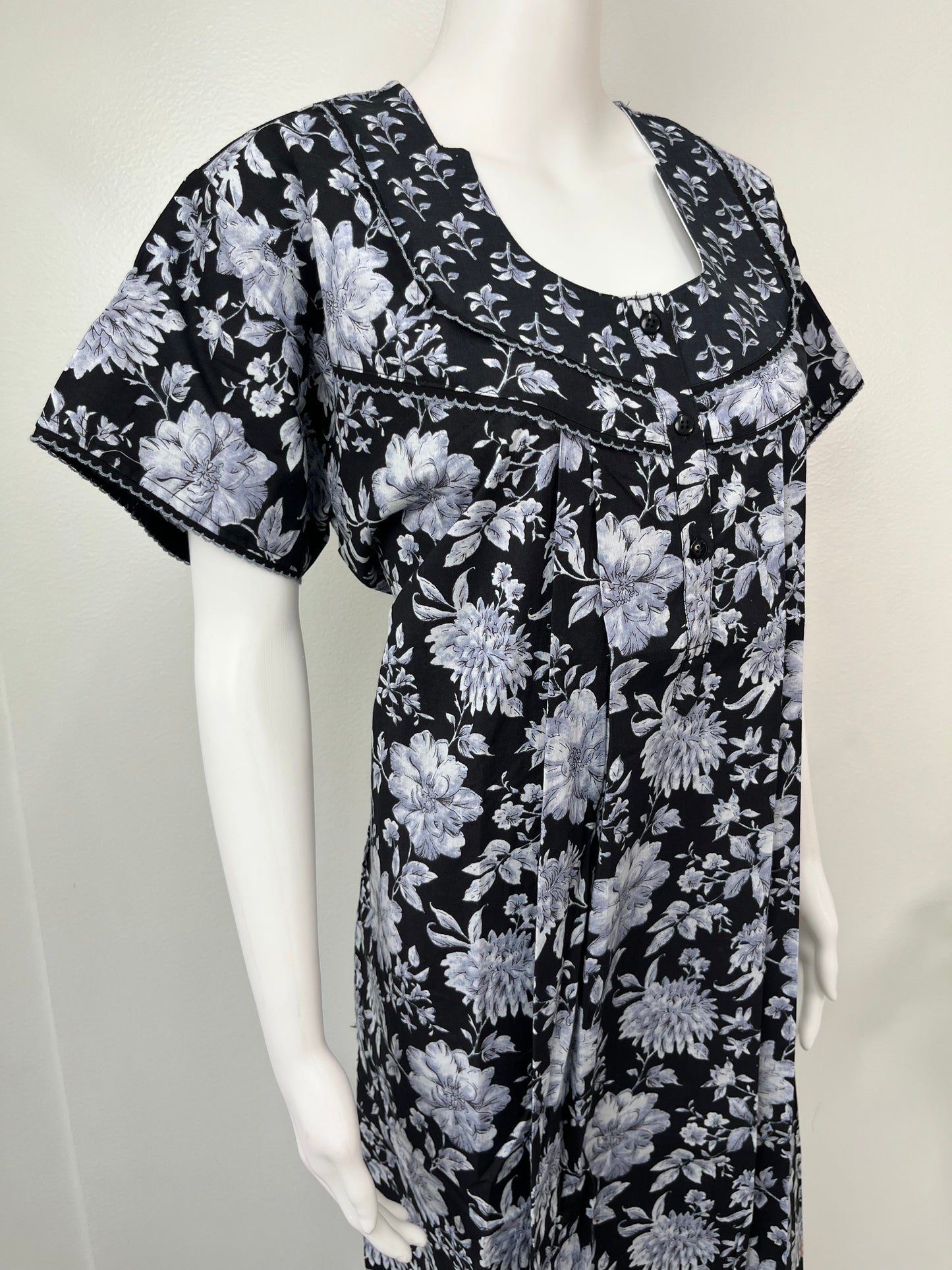 Black 100% Cotton Nighty with Double Print