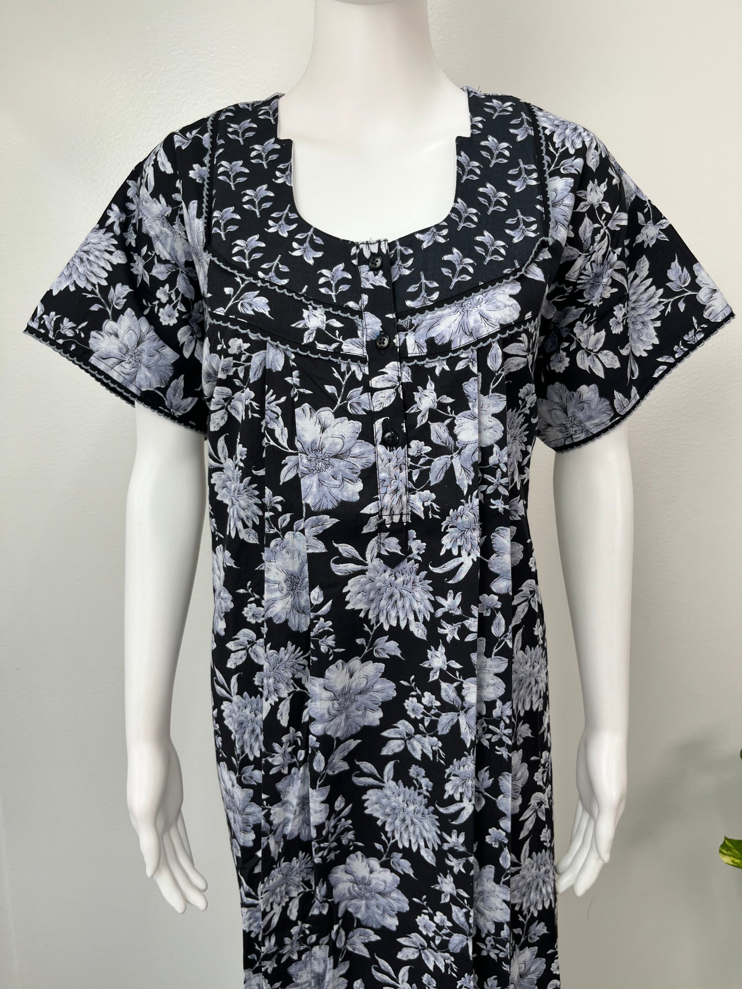 Black 100% Cotton Nighty with Double Print