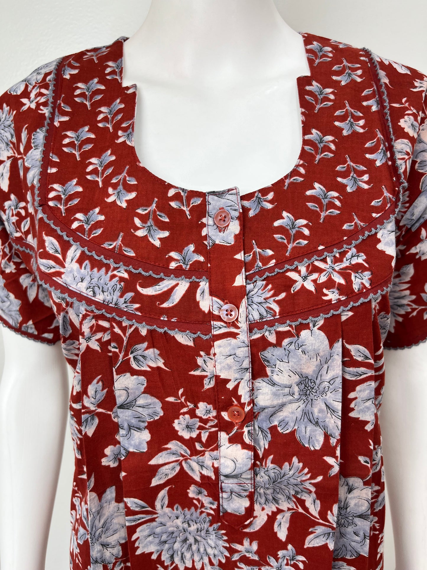 Maroon Pleated 100% Cotton Nightgown