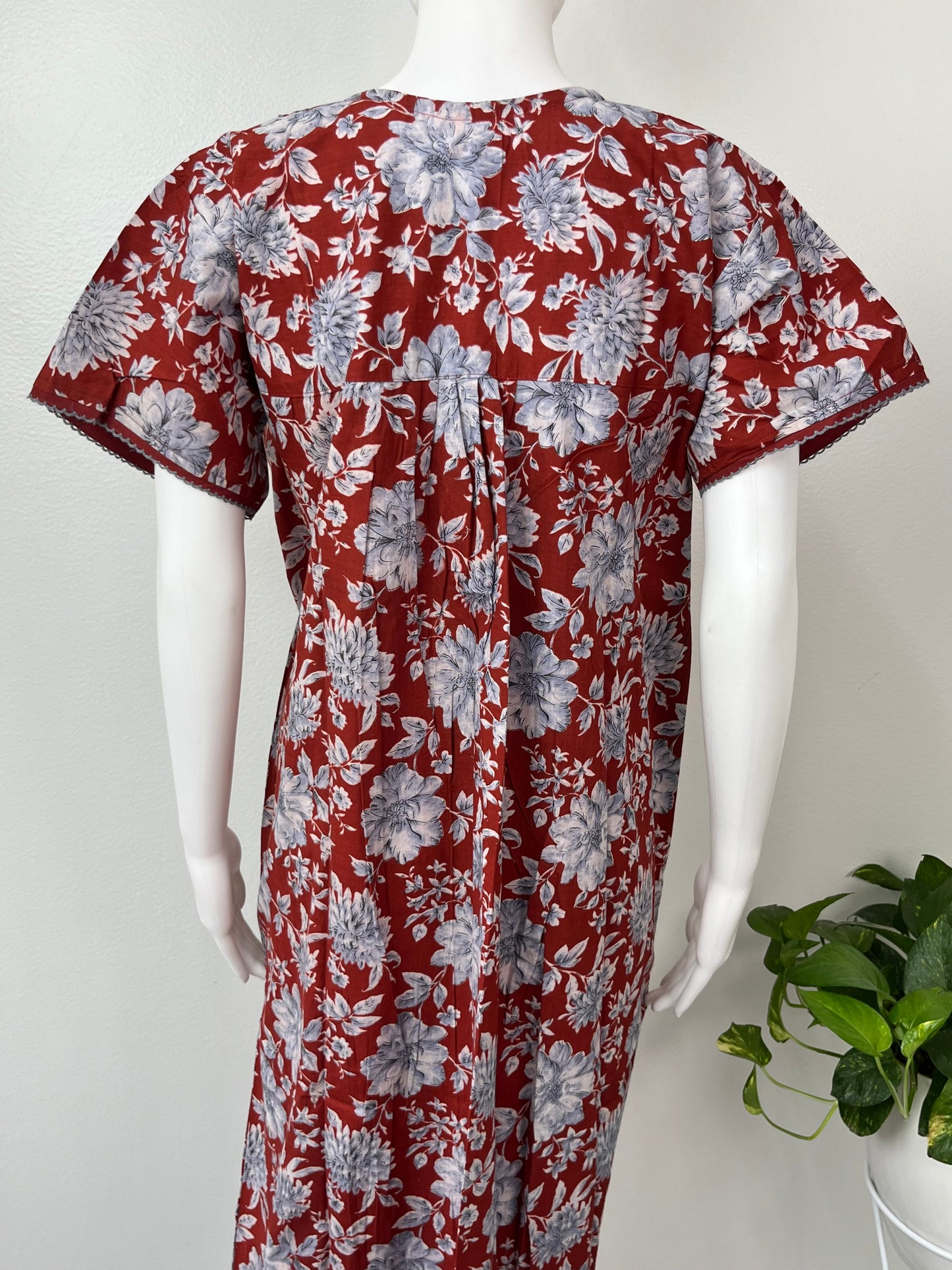 Maroon Pleated 100% Cotton Nightgown