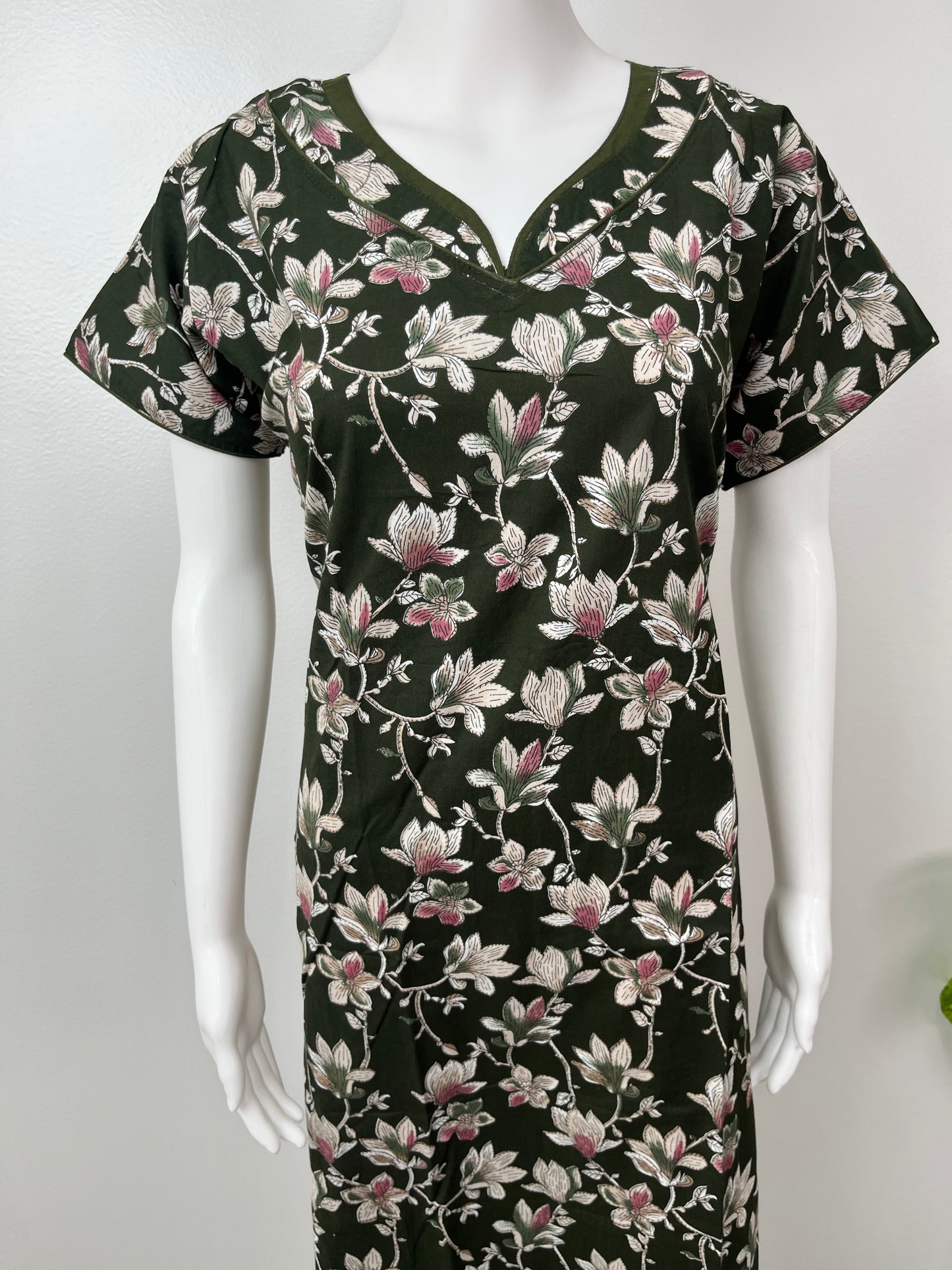 Olive Green 100% Cotton Women's Nightgown for Women
