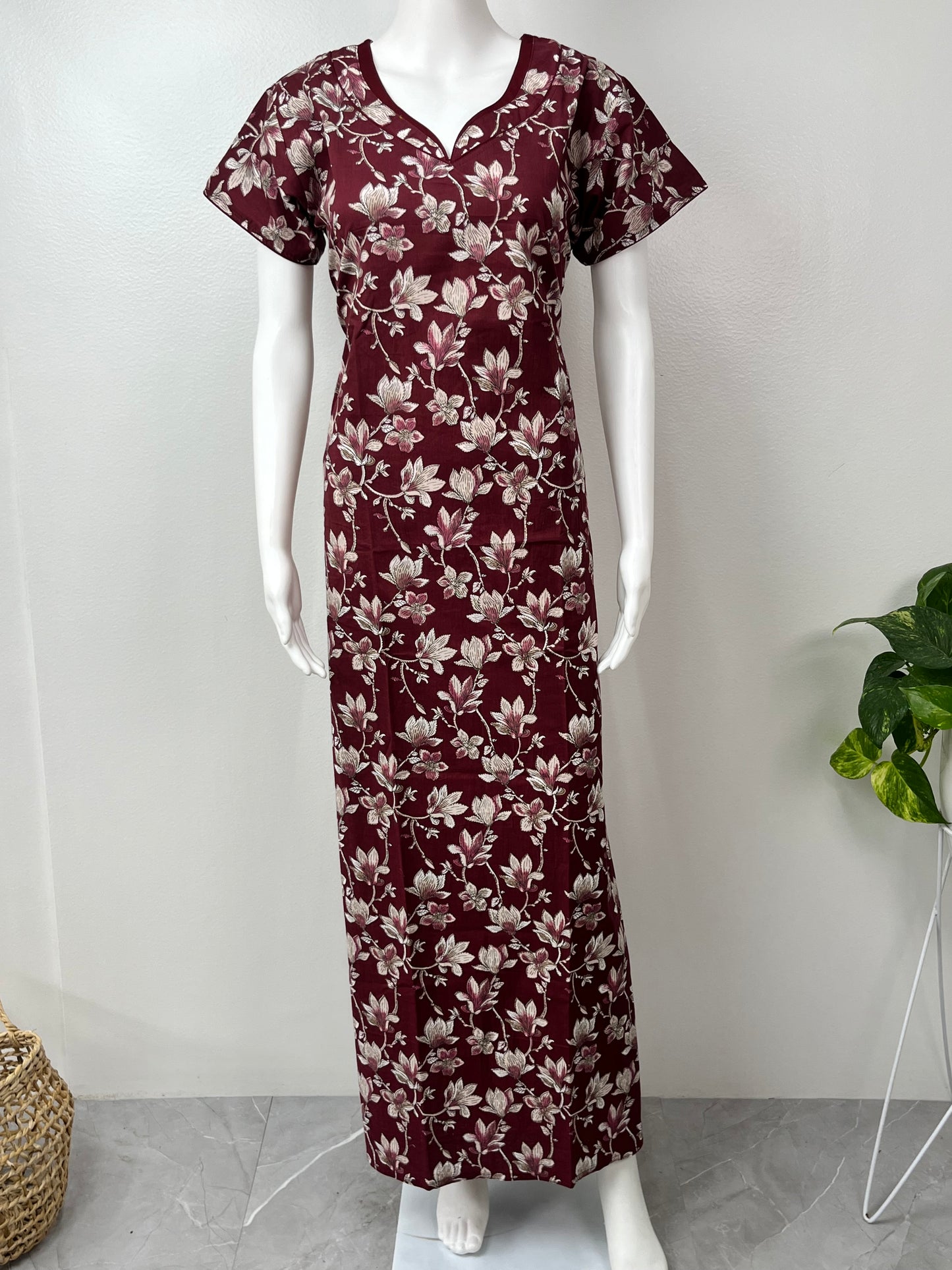 Maroon Pure Cotton Nightgown Comfortable & Elegant