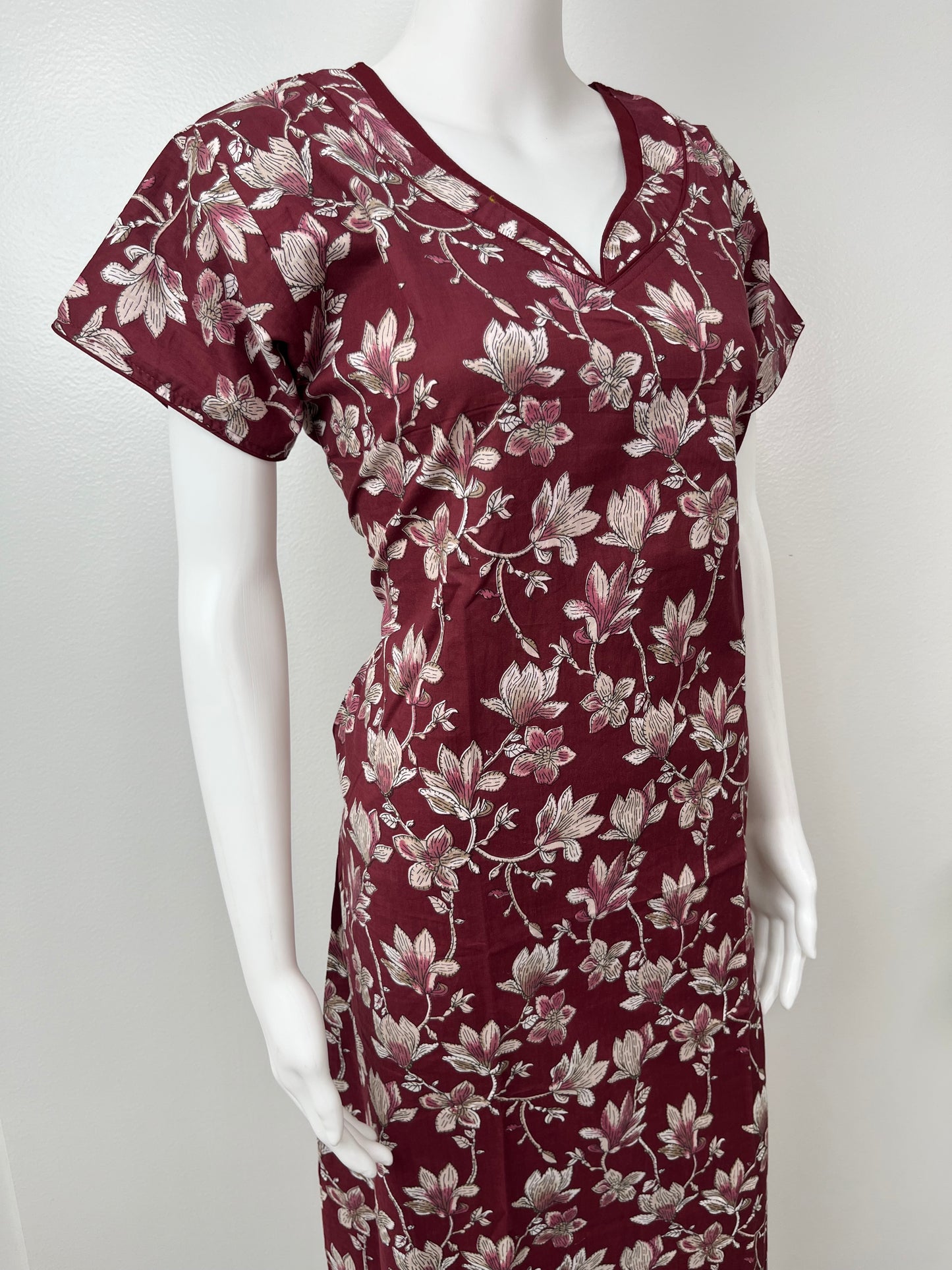 Maroon Pure Cotton Nightgown Comfortable & Elegant