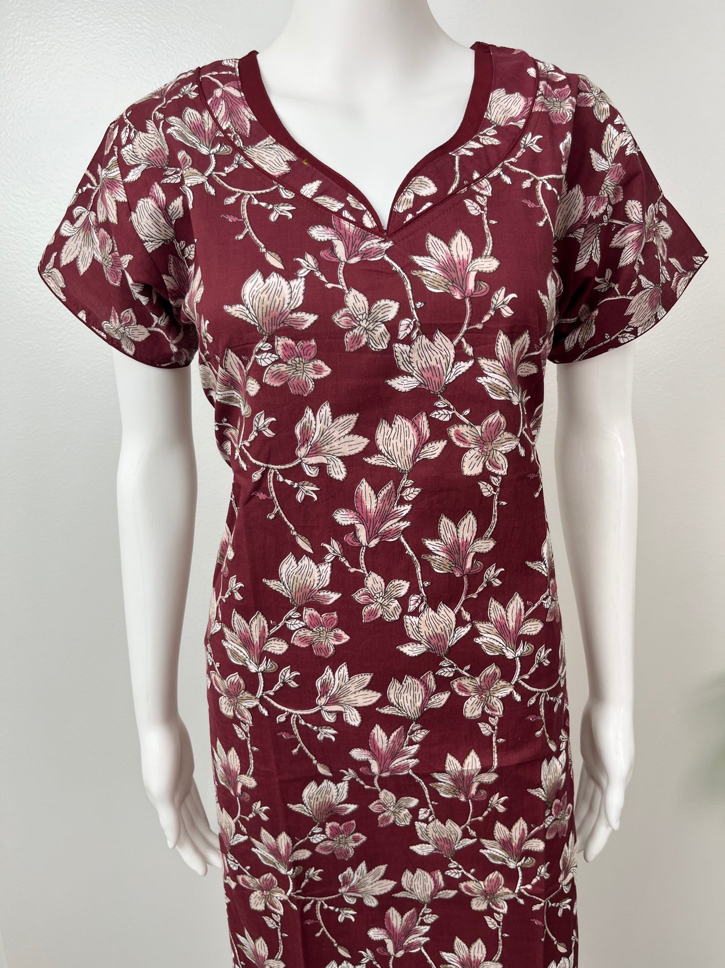 Maroon Pure Cotton Nightgown Comfortable & Elegant