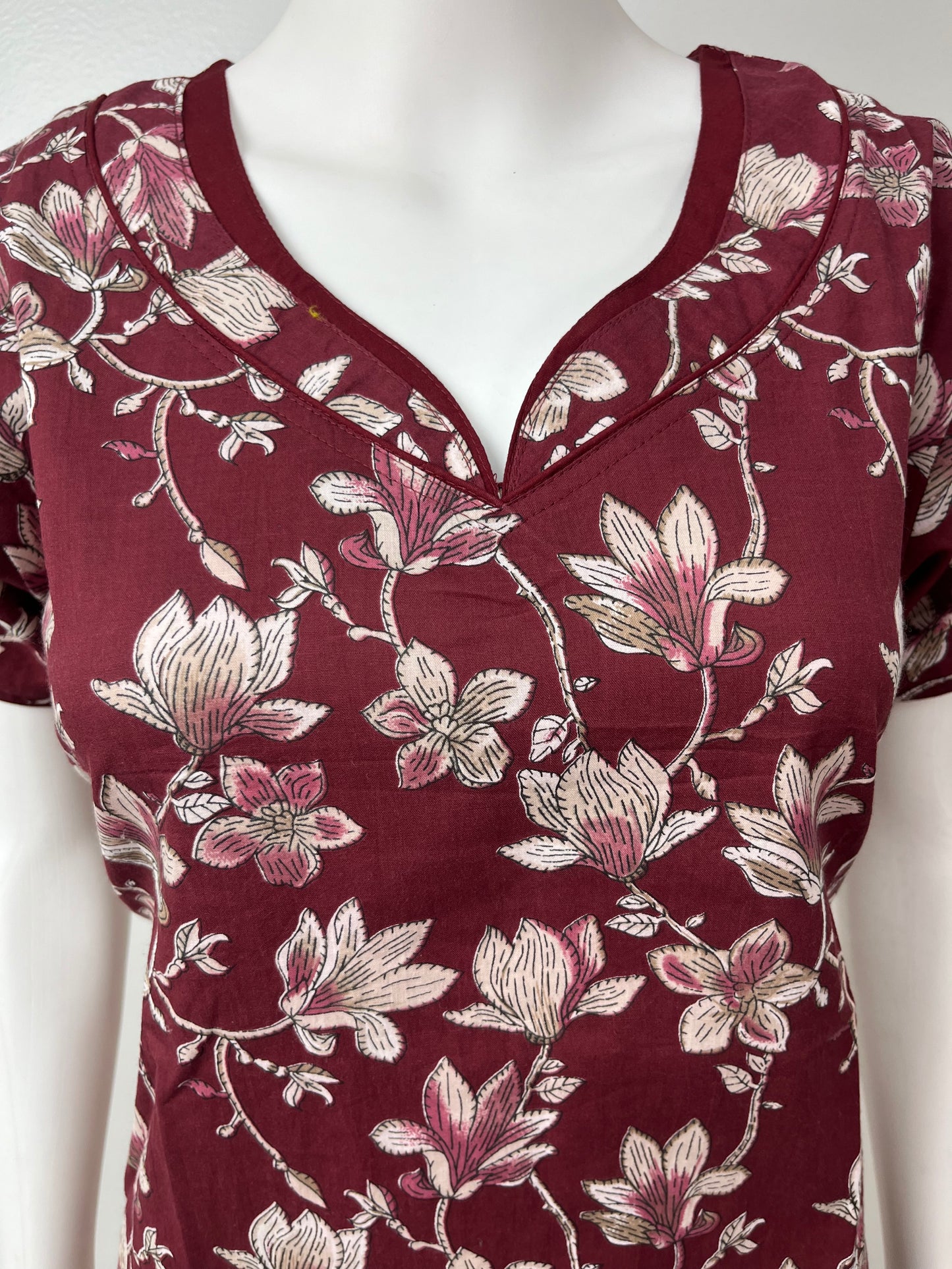 Maroon Pure Cotton Nightgown Comfortable & Elegant
