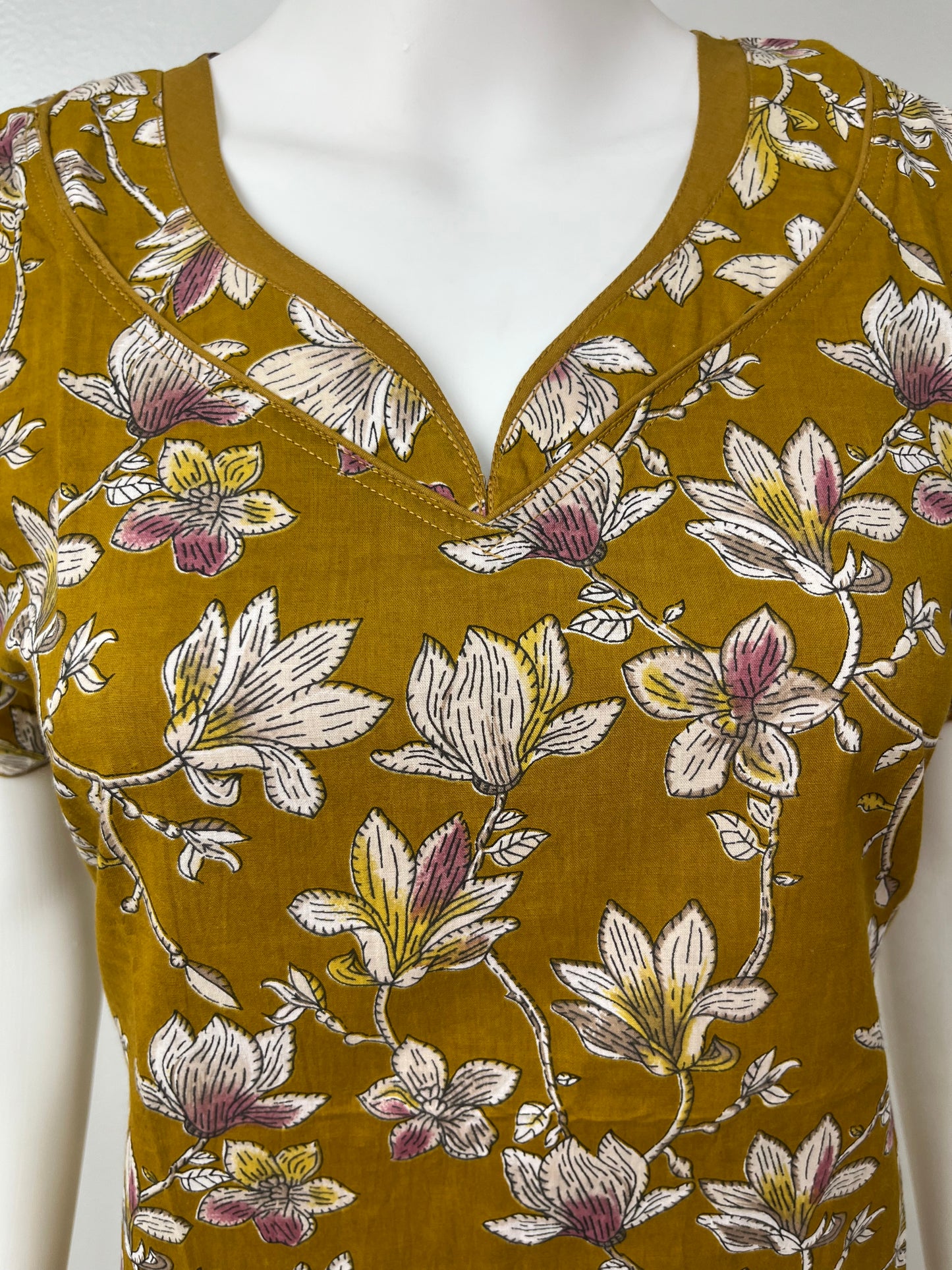 Mustard Pure Cotton Floral Nighty for Women