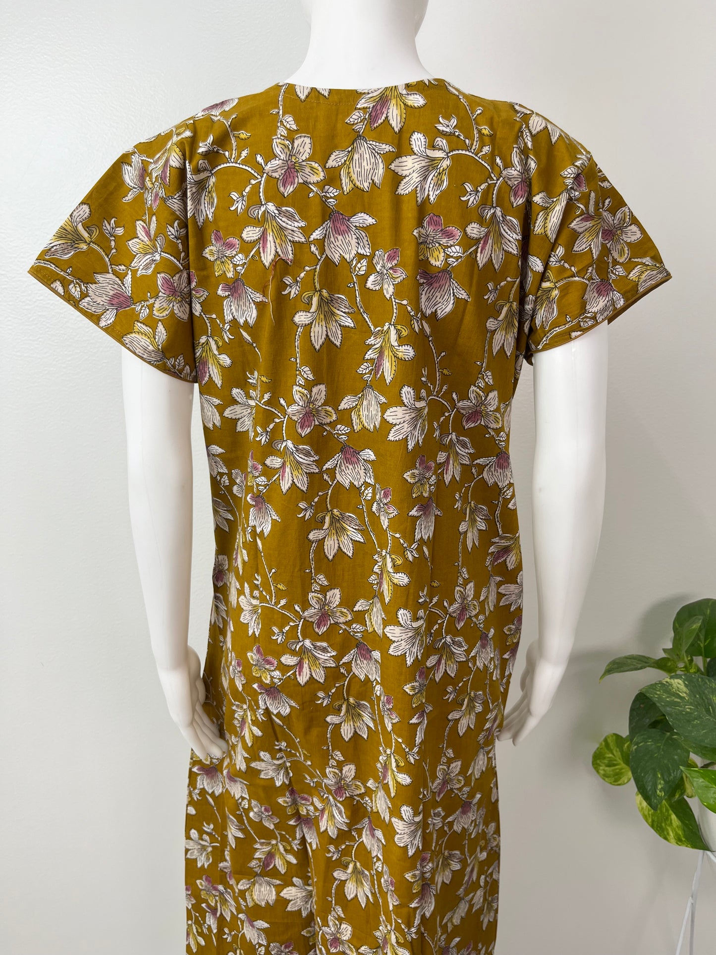 Mustard Pure Cotton Floral Nighty for Women