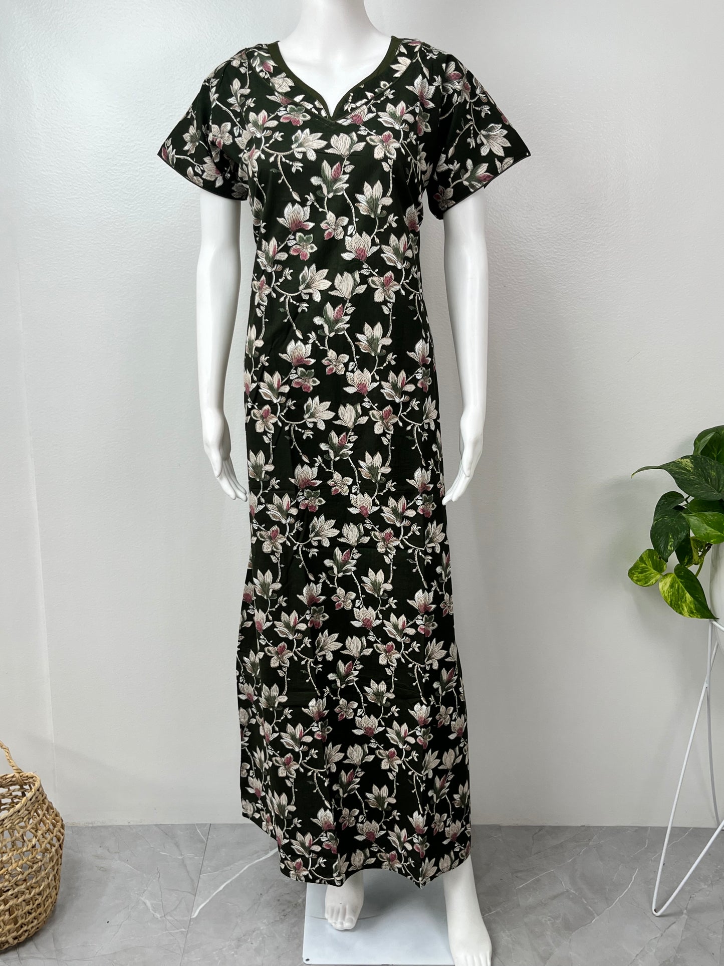 Olive Green 100% Cotton Women's Nightgown for Women