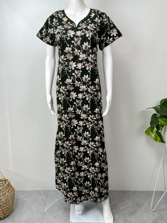 Olive Green 100% Cotton Women's Nightgown for Women