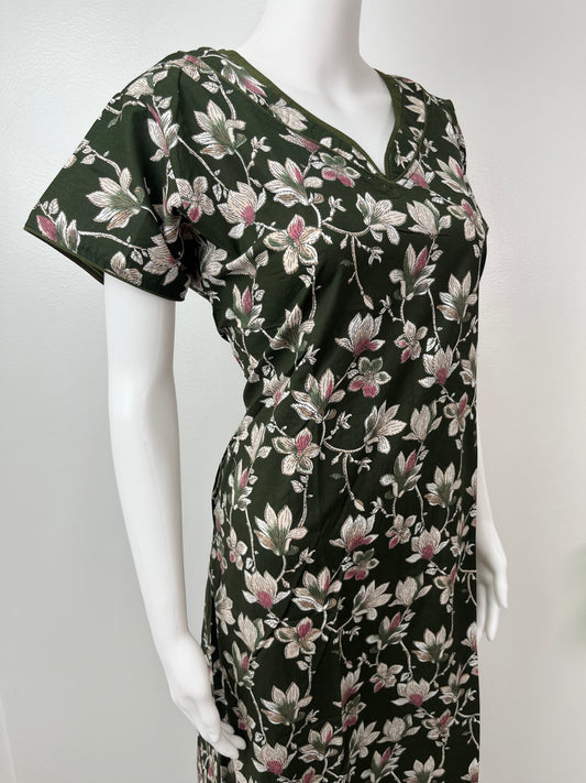 Olive Green 100% Cotton Women's Nightgown for Women