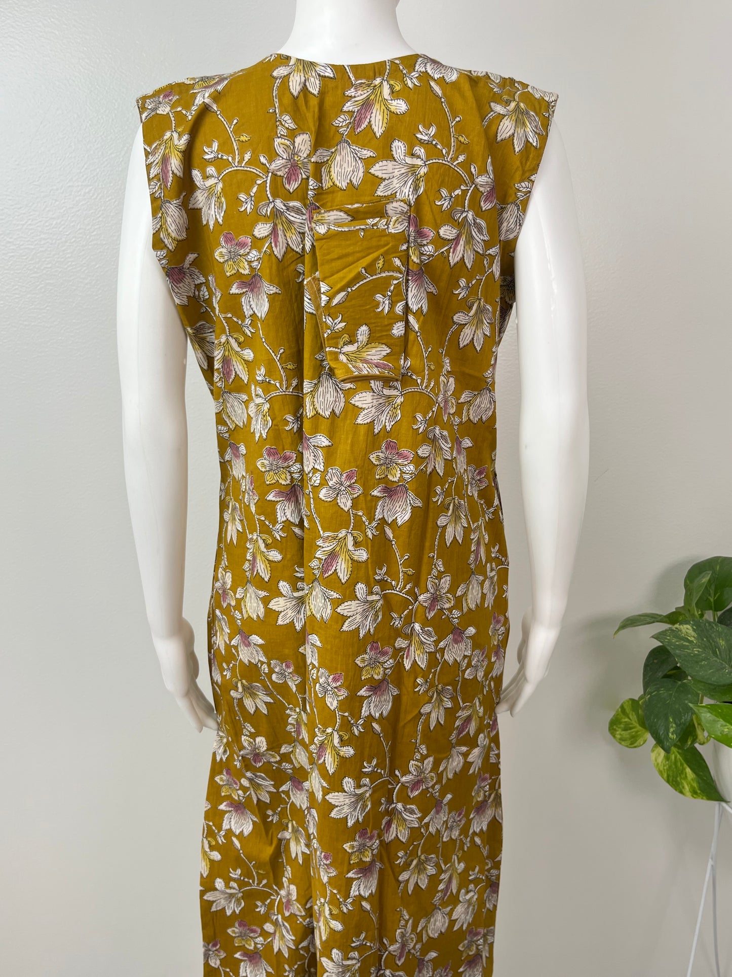 Mustard Pure Cotton Sleeveless Nighty for Women