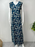 Teal Printed Sleeveless Nighty For Women