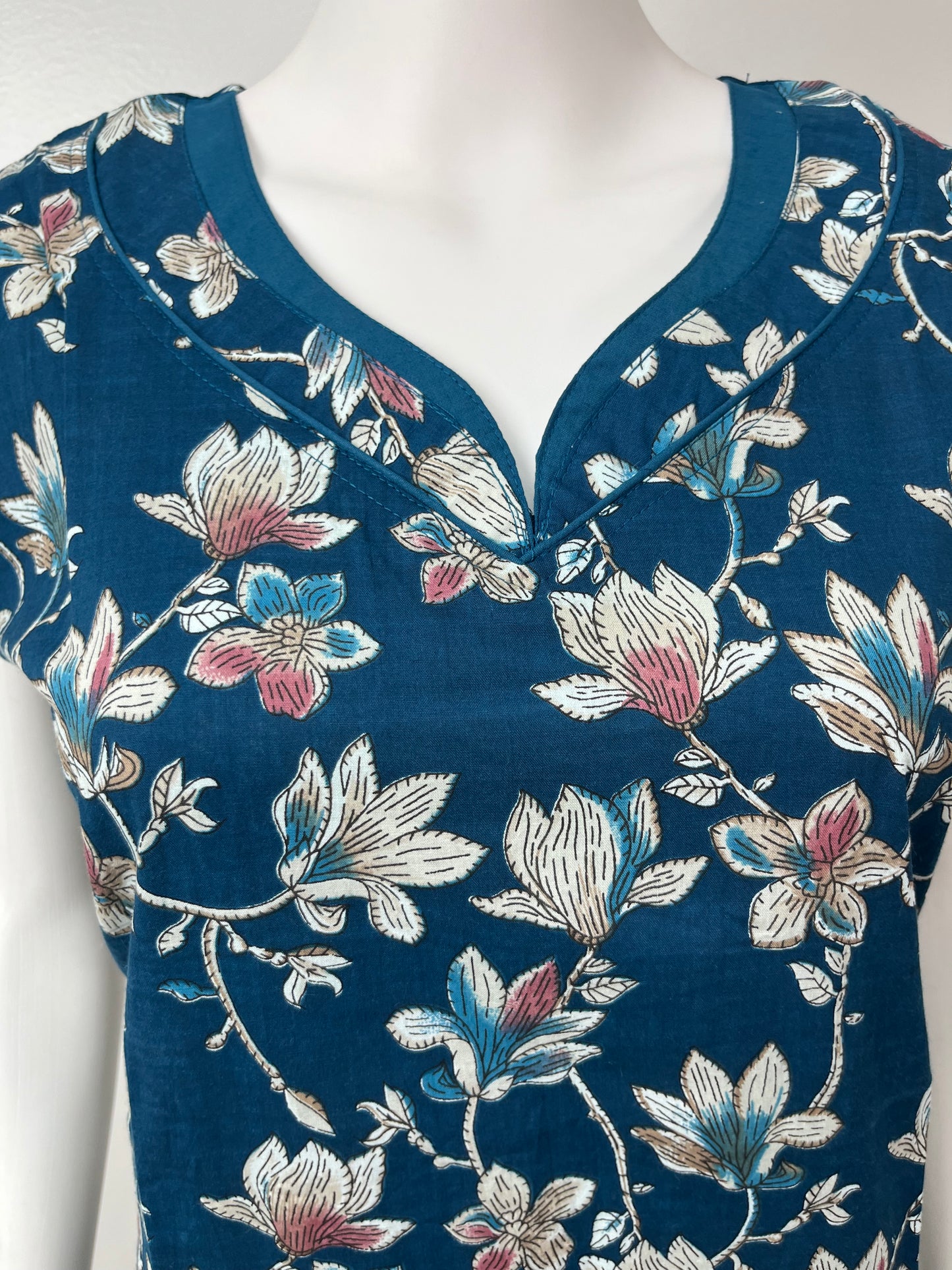 Teal Printed Sleeveless Nighty For Women