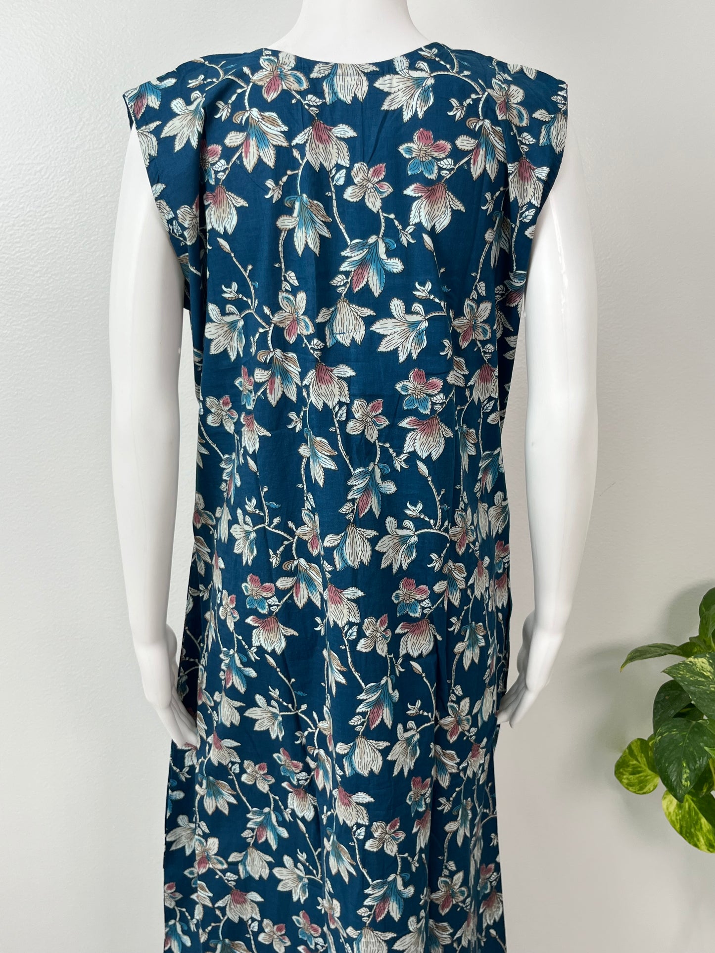 Teal Printed Sleeveless Nighty For Women