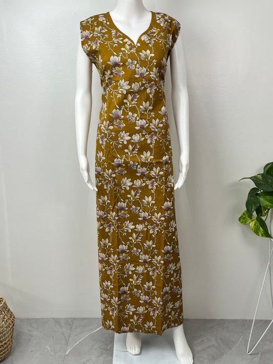 Mustard Pure Cotton Sleeveless Nighty for Women