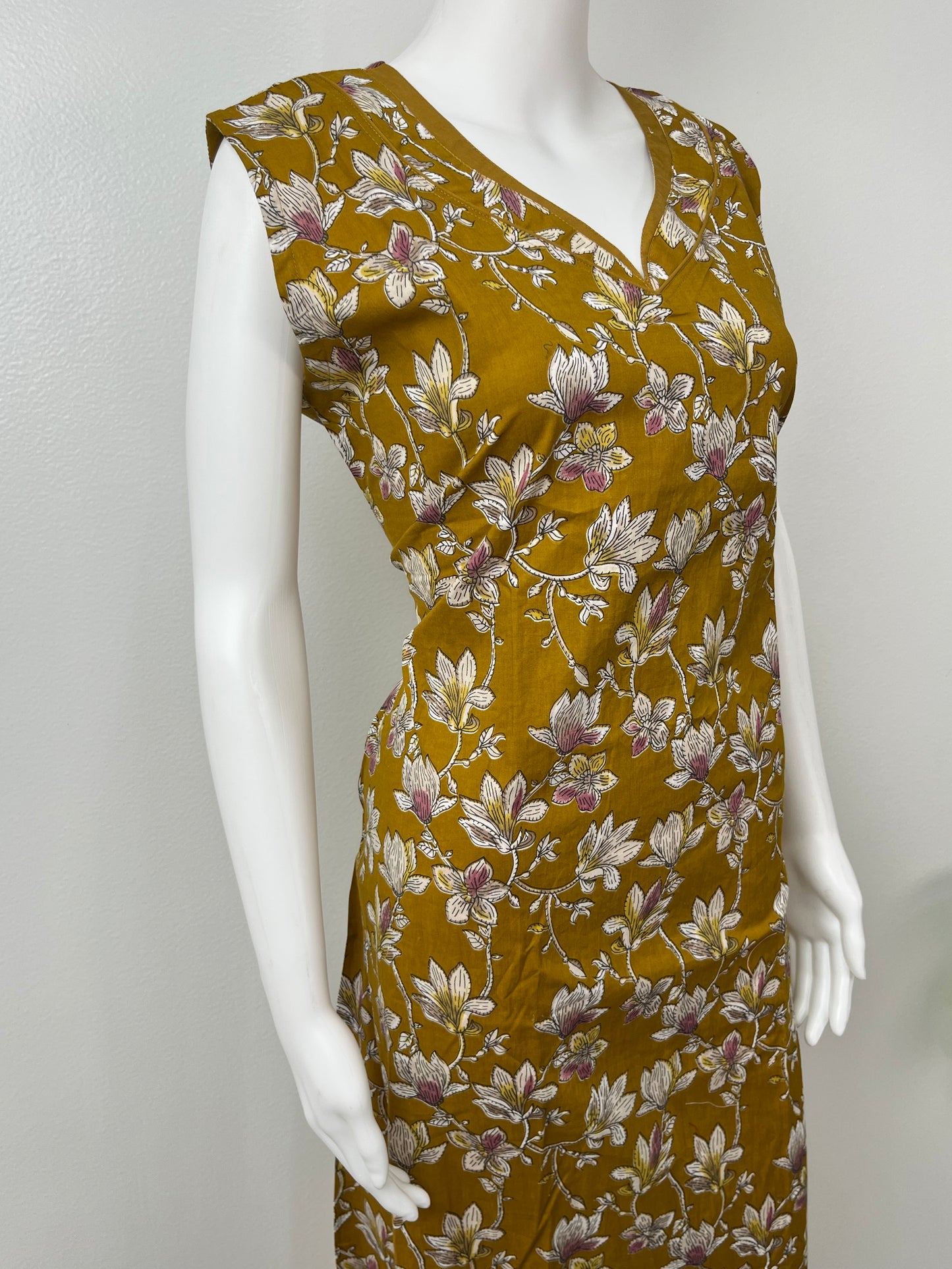 Mustard Pure Cotton Sleeveless Nighty for Women