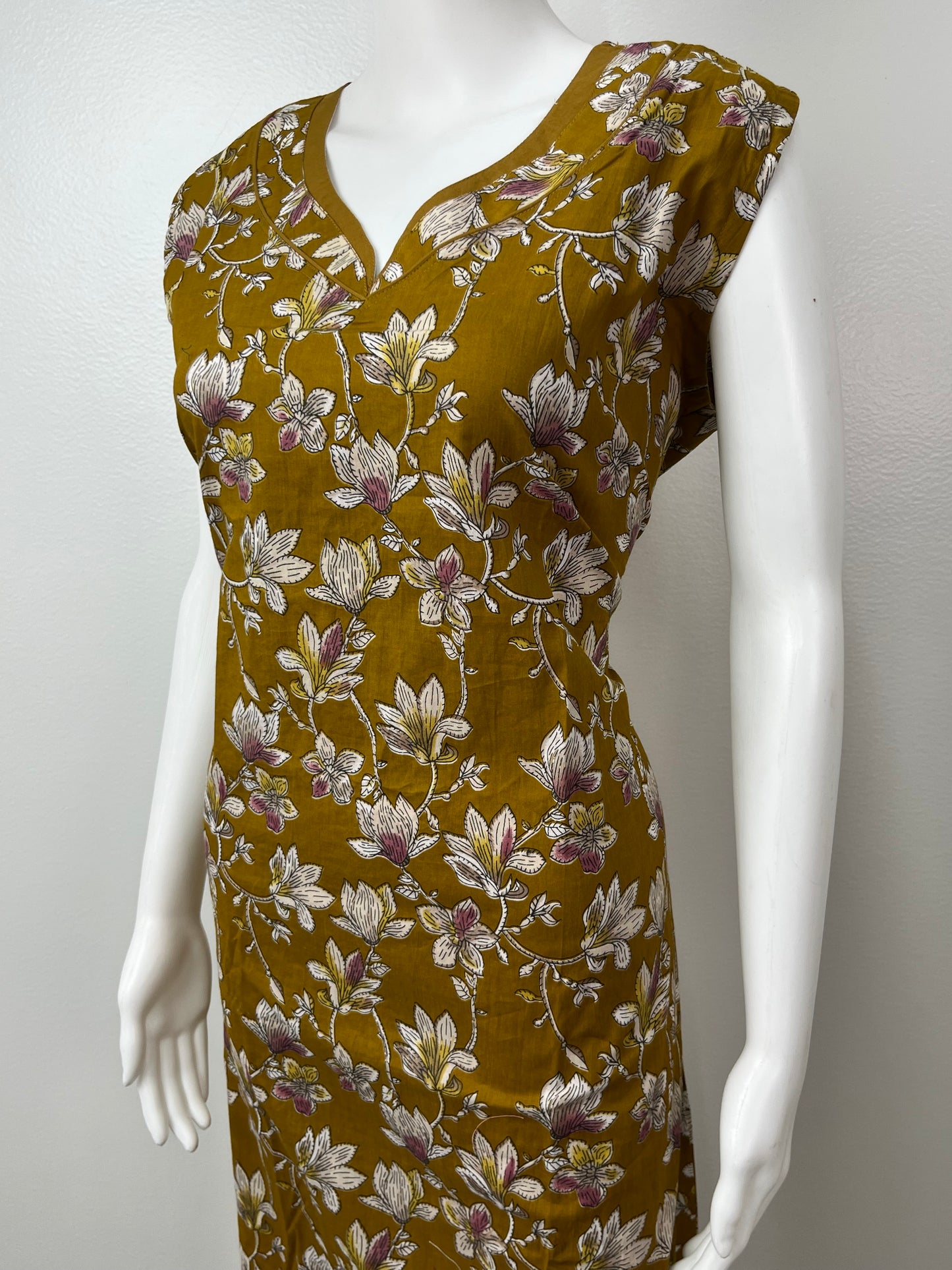 Mustard Pure Cotton Sleeveless Nighty for Women