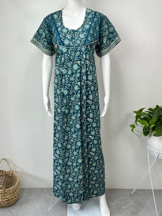 Teal Blue 100% Cotton Nightgown Comfortable & Elegant