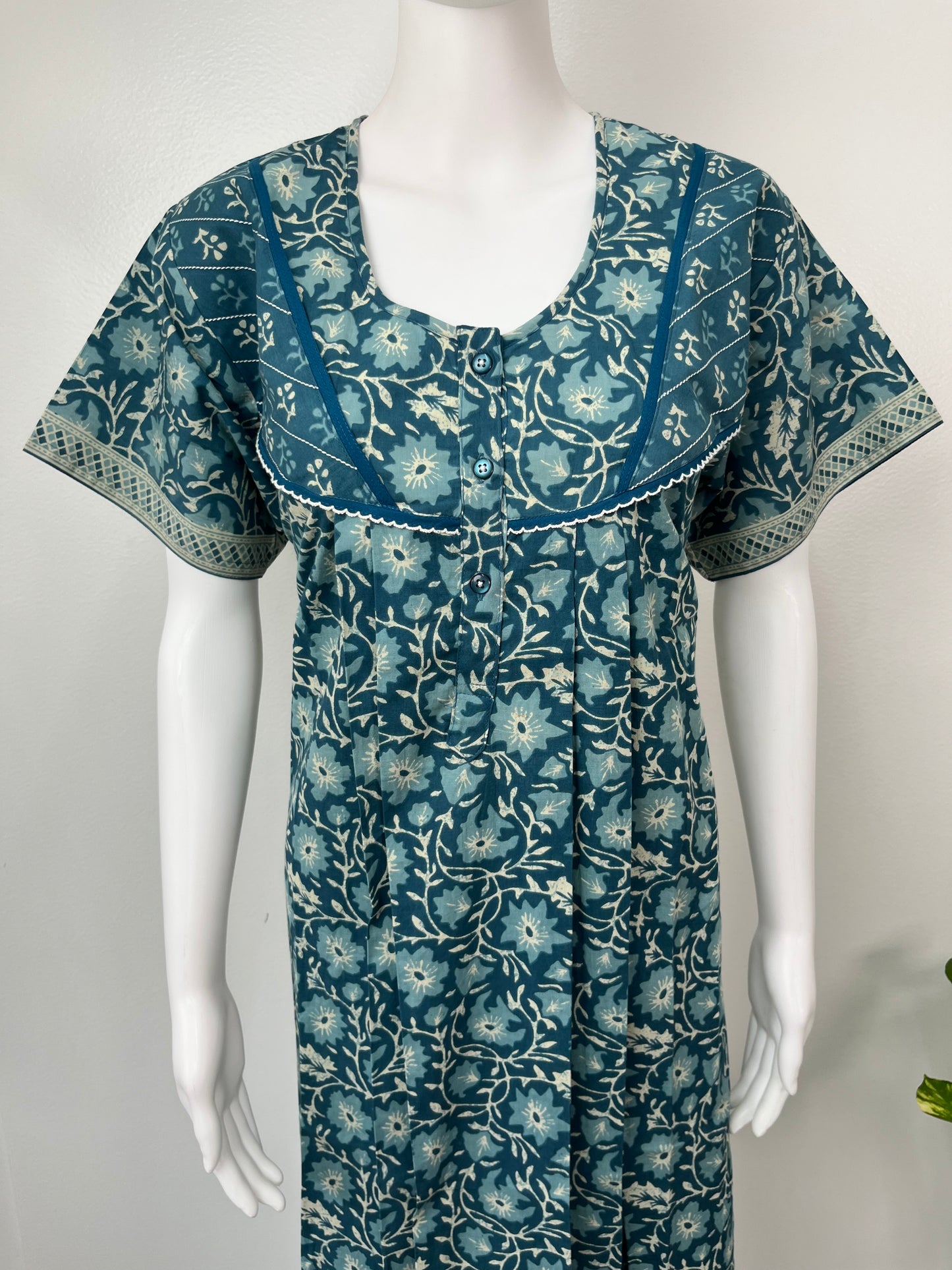 Teal Blue 100% Cotton Nightgown Comfortable & Elegant