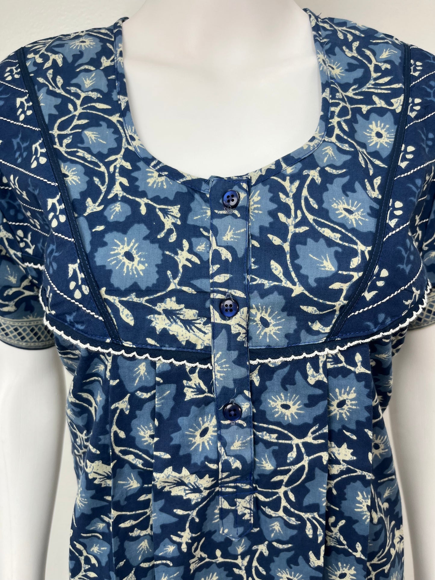 Navy Blue Floral Printed Cotton Nighty for Women