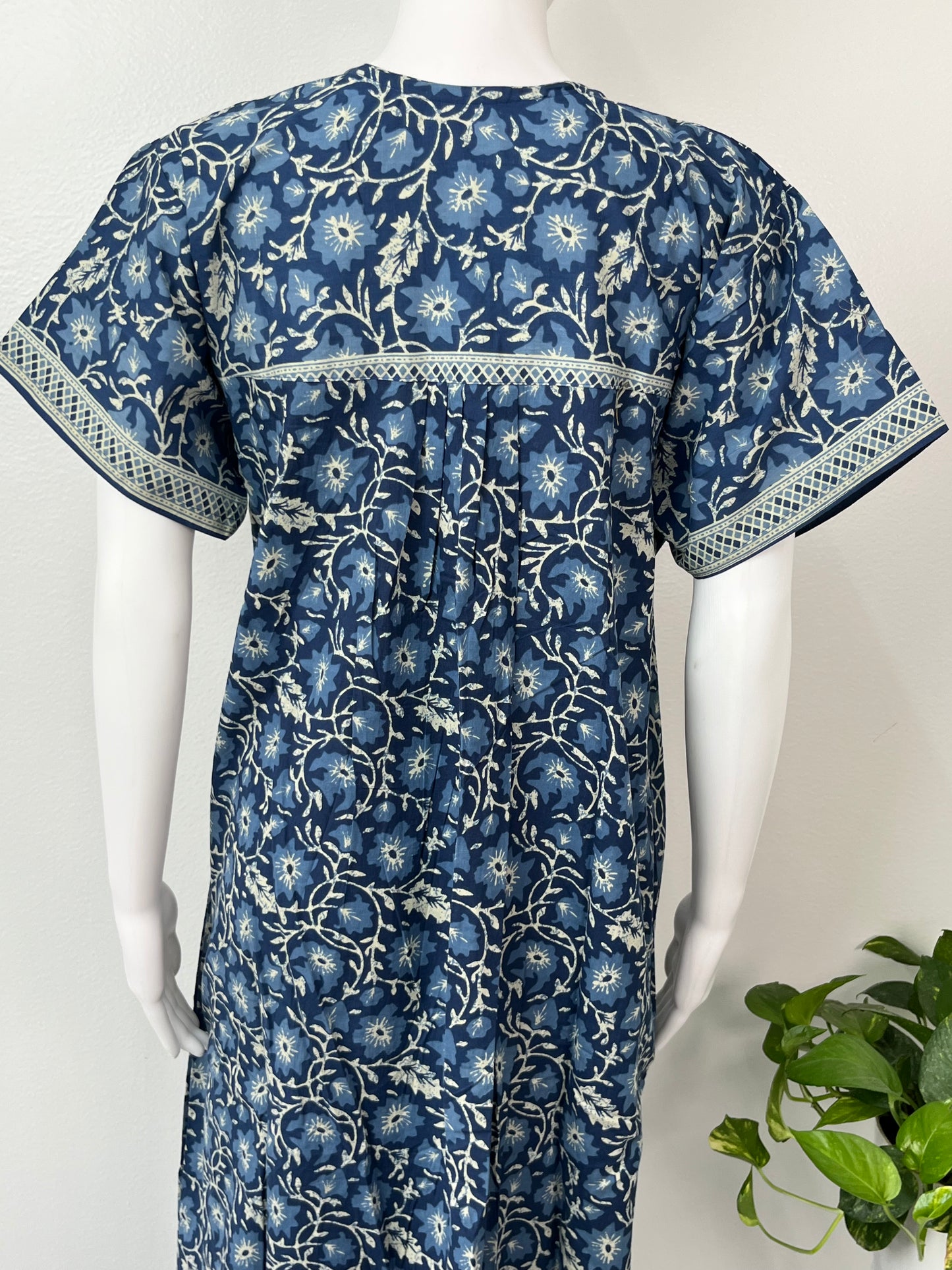 Navy Blue Floral Printed Cotton Nighty for Women