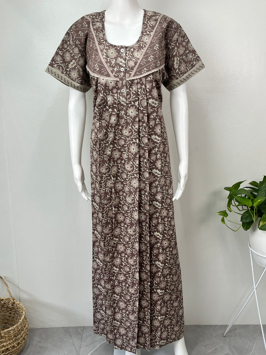 Brown Pure Cotton Women's Nighty Comfortable & Elegant