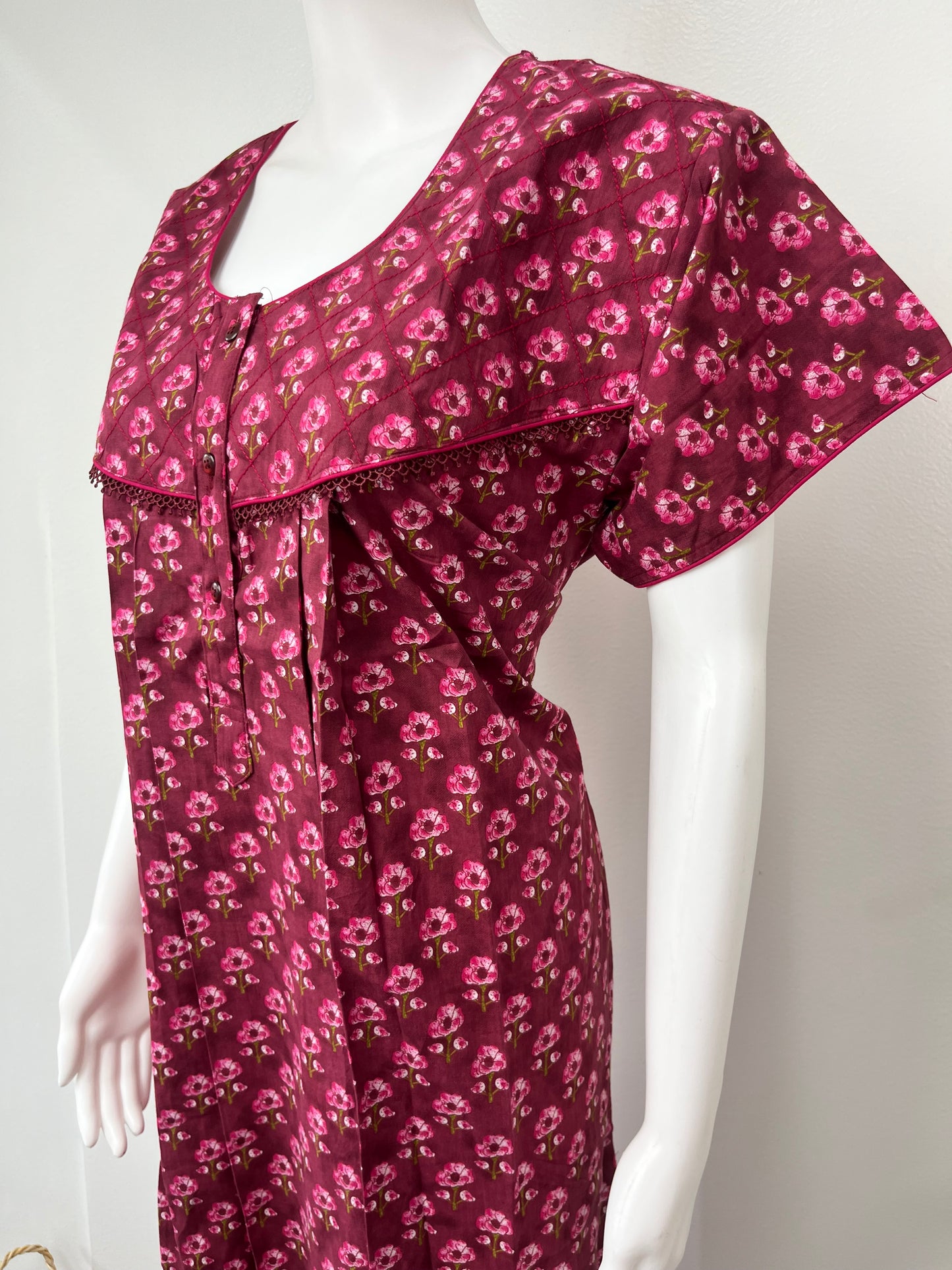 Hot Pink 100% Cotton Nighty Comfortable & Elegant