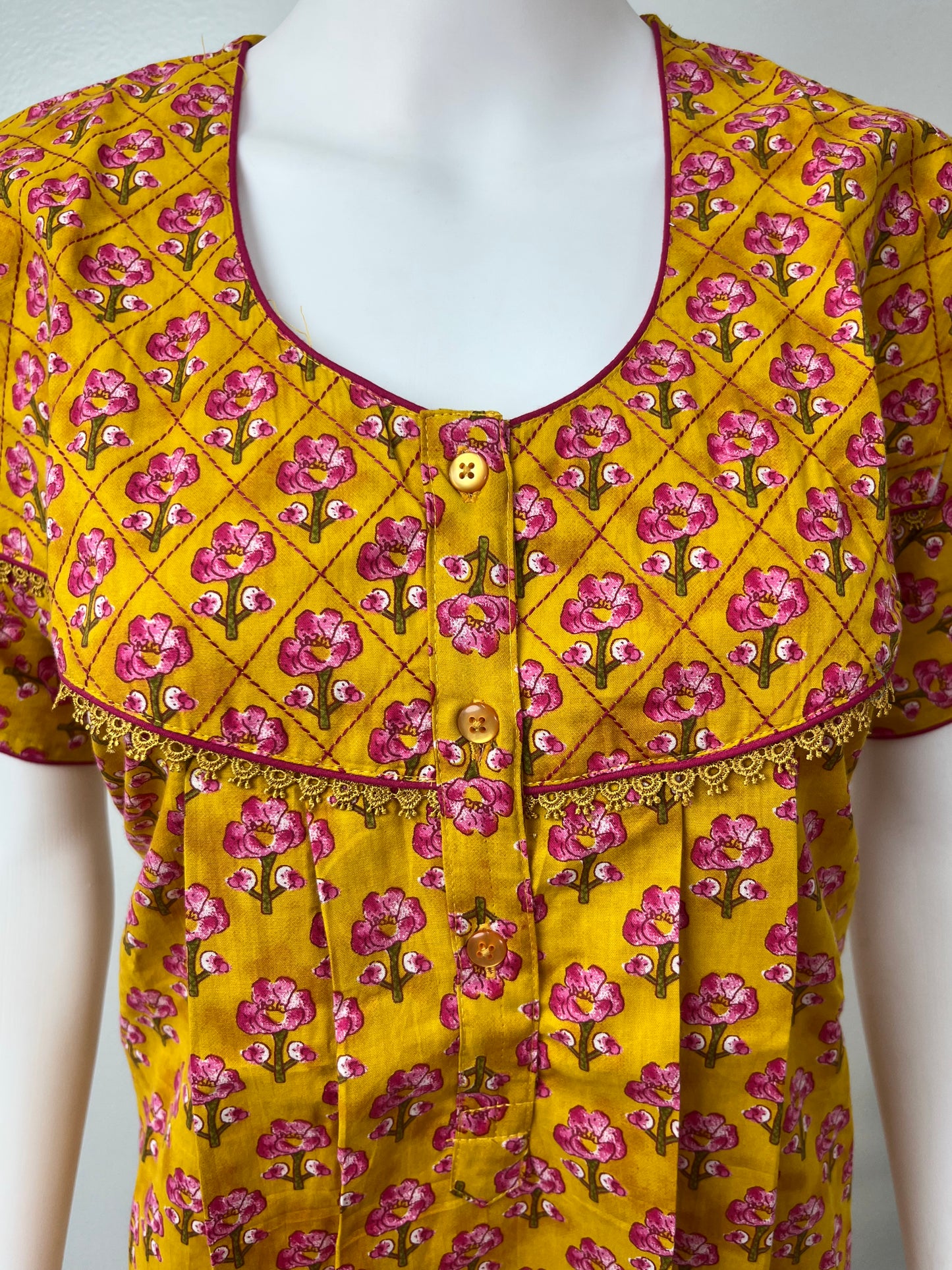 Mustard Pure Cotton Nightgown with Classic Embroidery