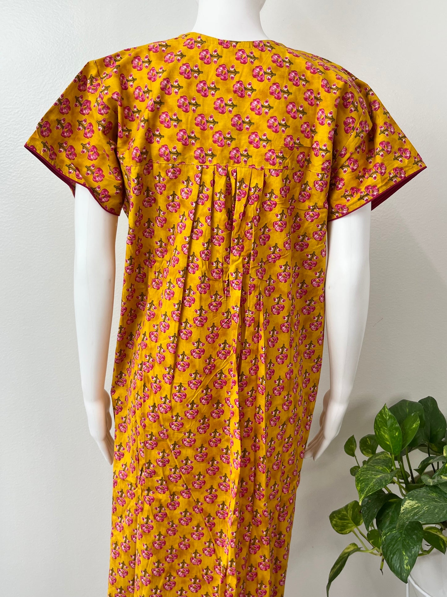 Mustard Pure Cotton Nightgown with Classic Embroidery