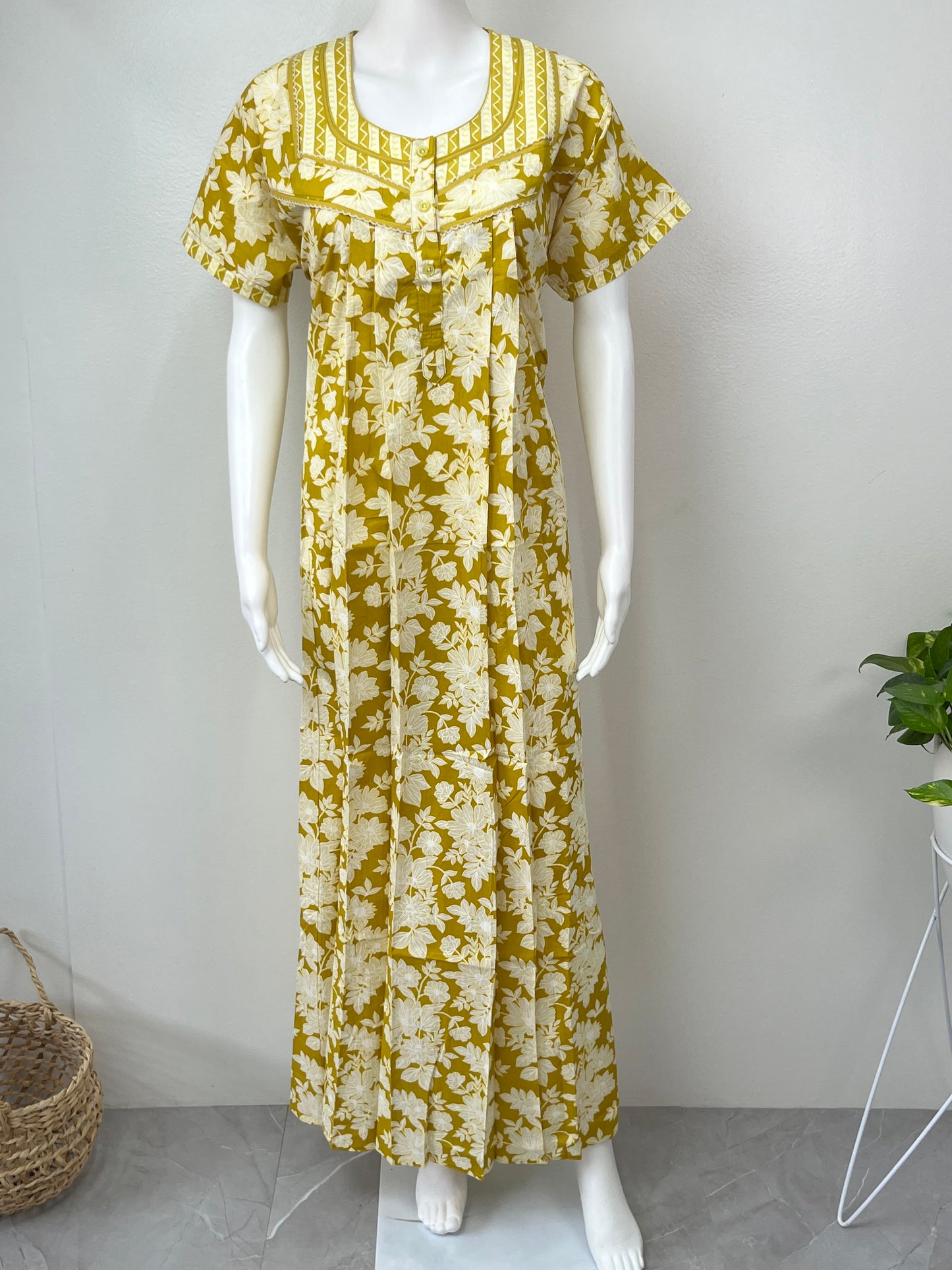 Yellow 100% Cotton Nighty for Women