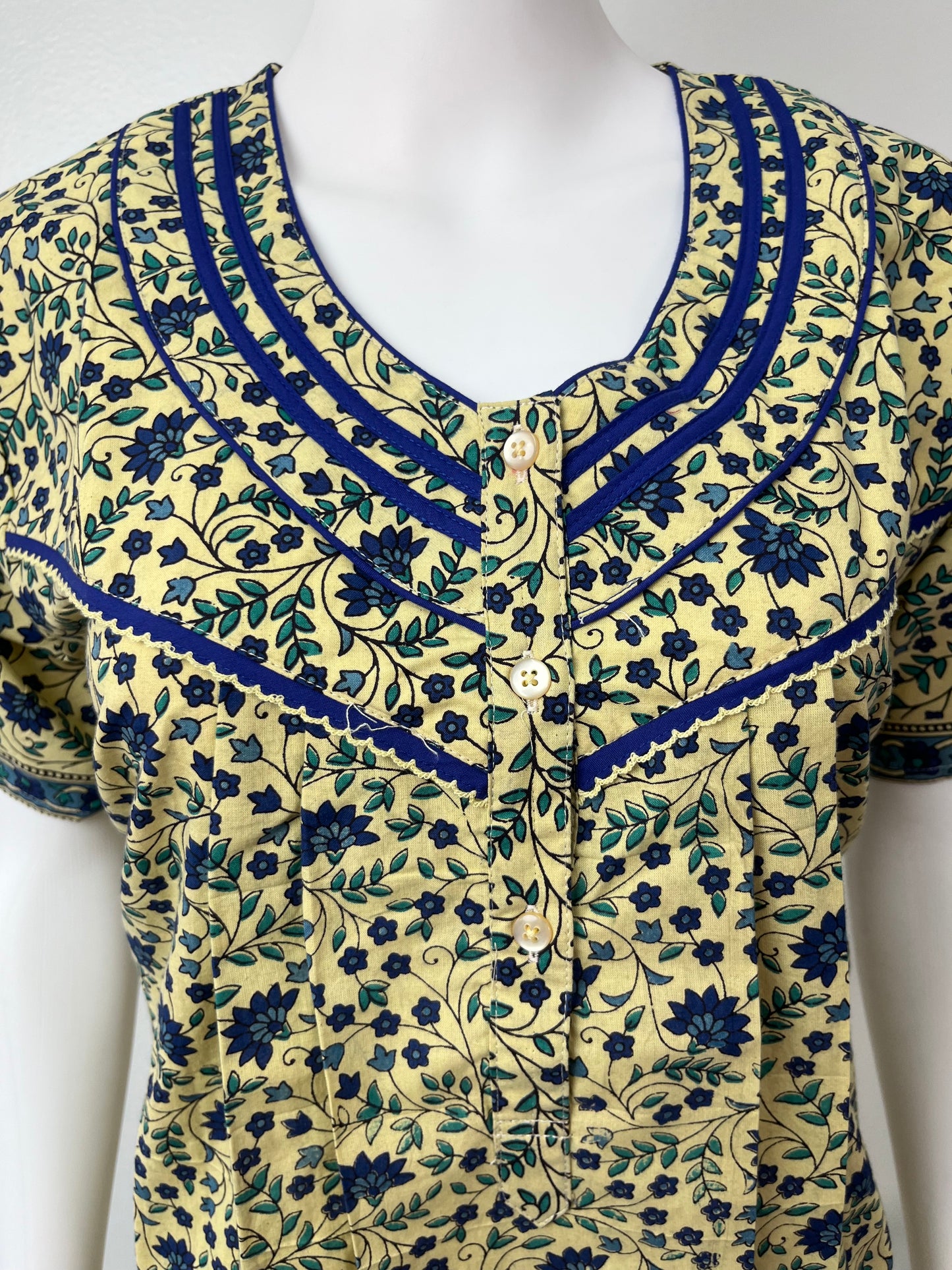 Yellow 100% Cotton Nighty for Women with Contrast Print