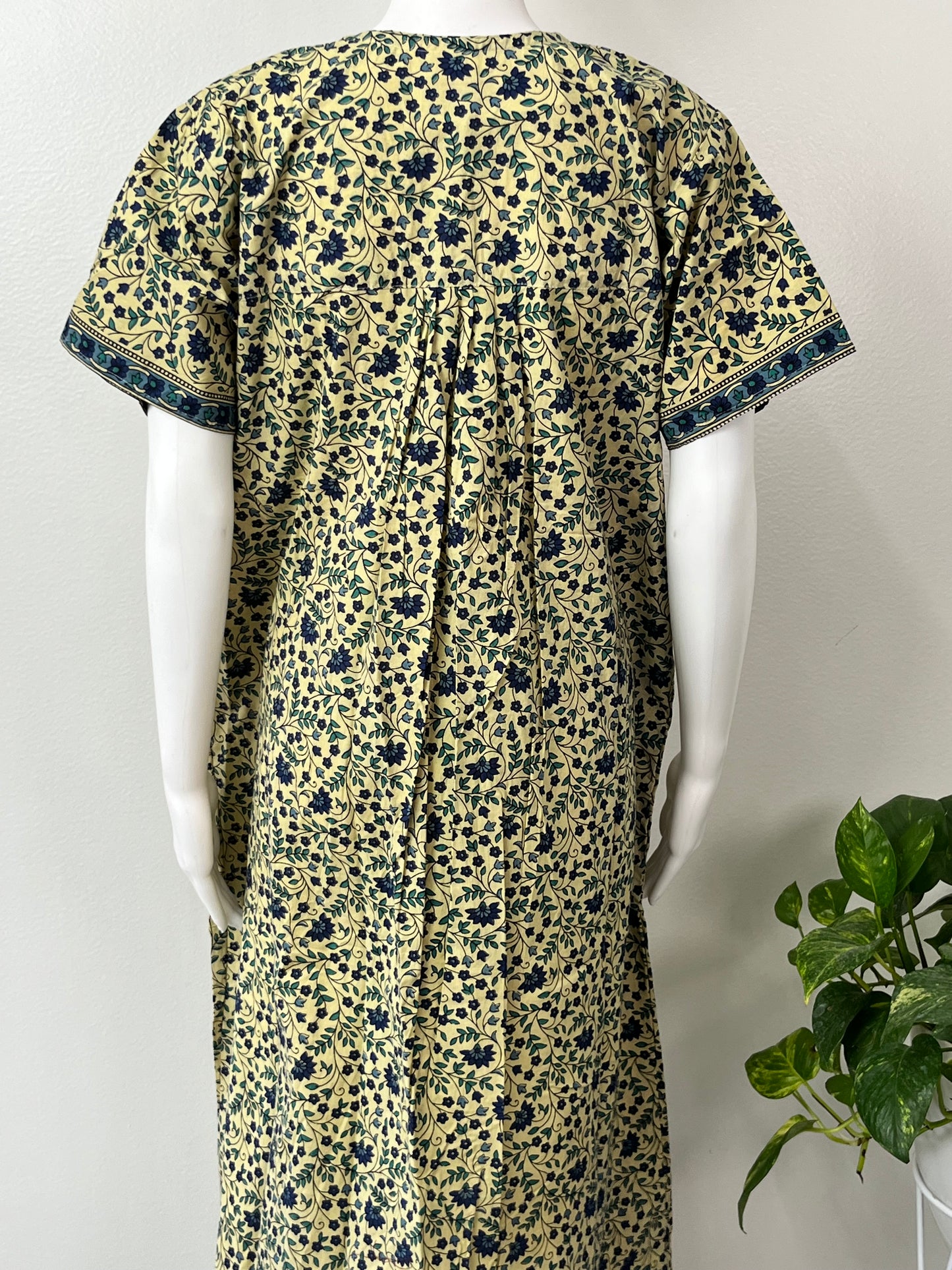 Yellow 100% Cotton Nighty for Women with Contrast Print