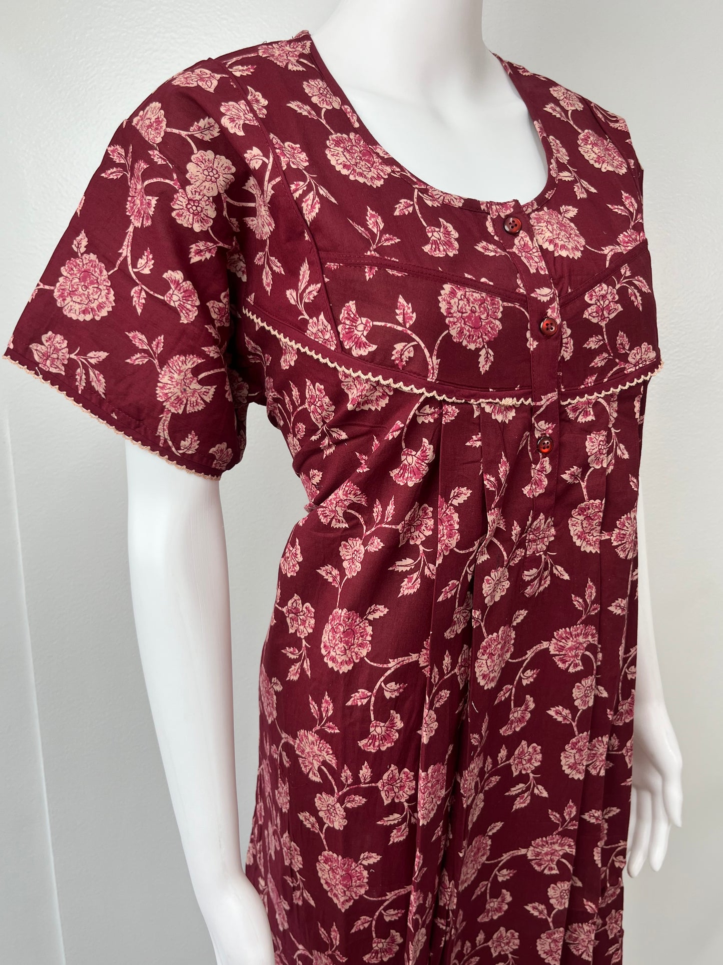 Maroon Printed 100% Cotton Nighty