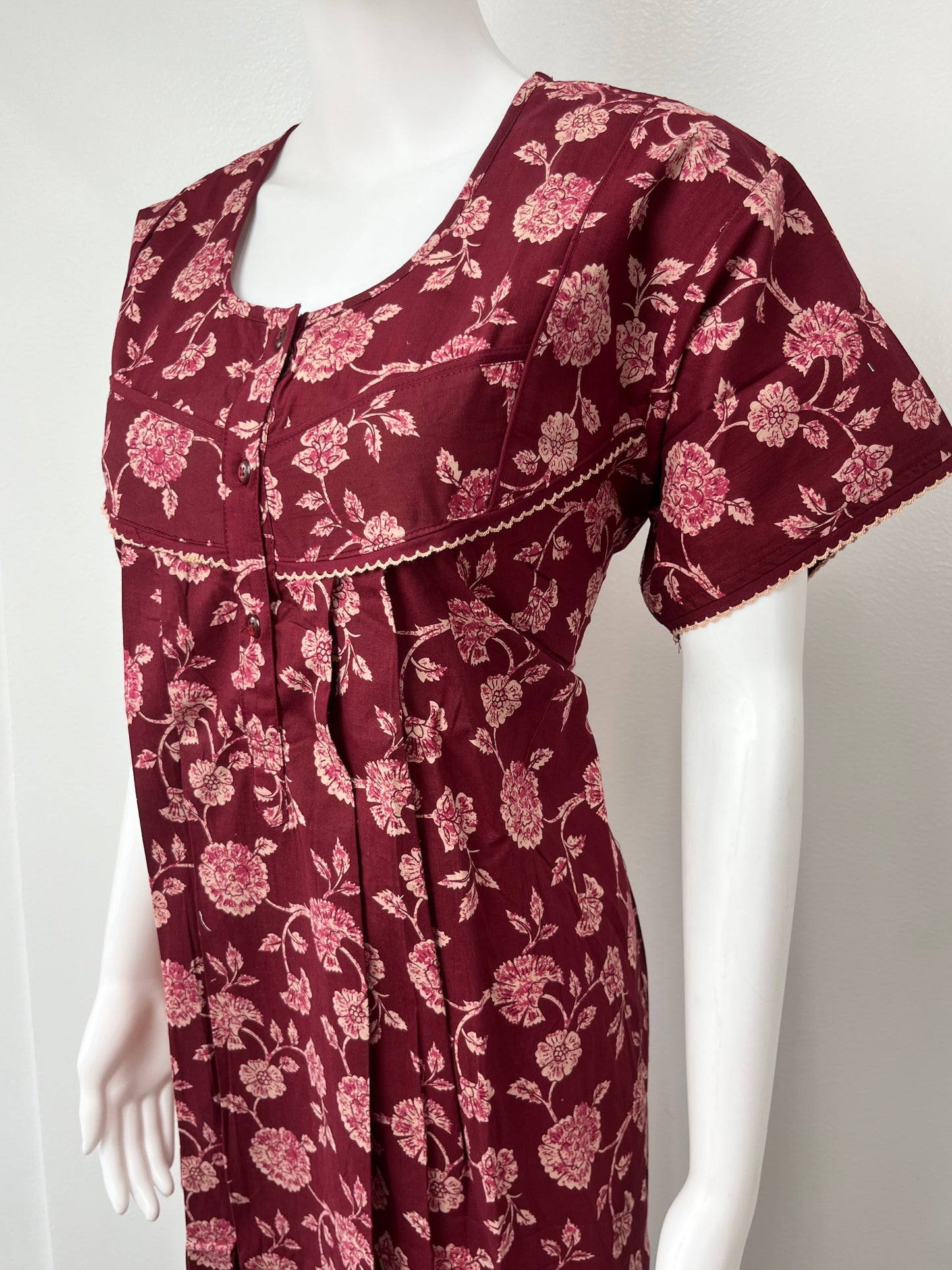 Maroon Printed 100% Cotton Nighty