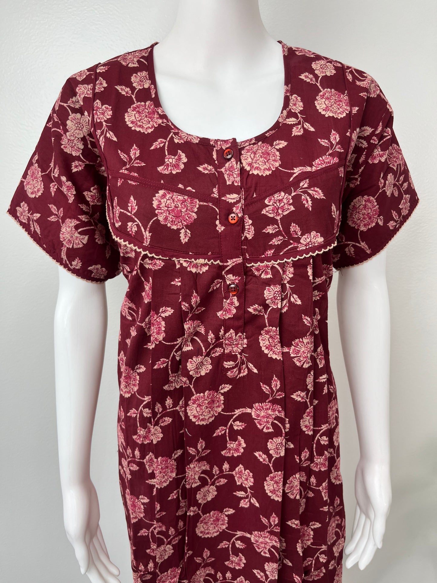 Maroon Printed 100% Cotton Nighty