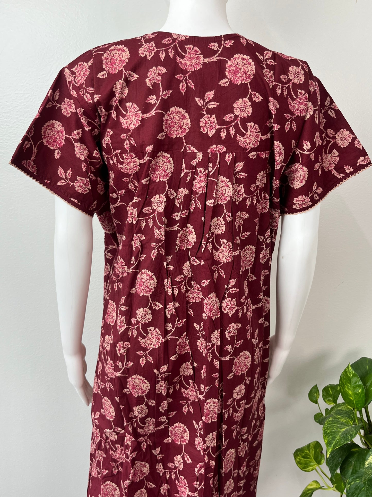 Maroon Printed 100% Cotton Nighty