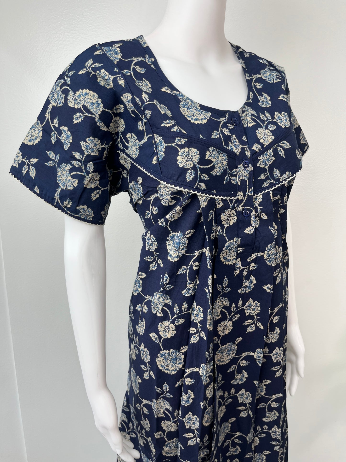 Navy Blue Pure Cotton Nighty Comfortable & Elegant
