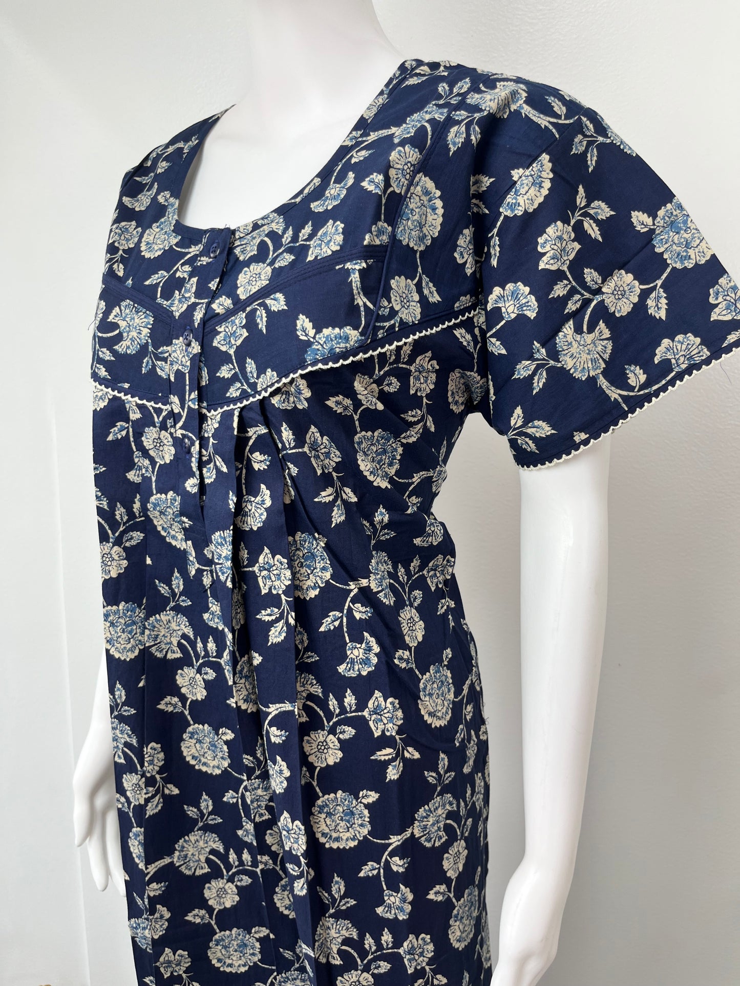 Navy Blue Pure Cotton Nighty Comfortable & Elegant