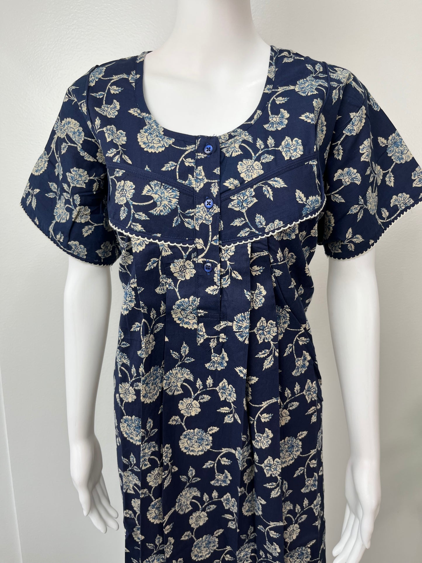 Navy Blue Pure Cotton Nighty Comfortable & Elegant